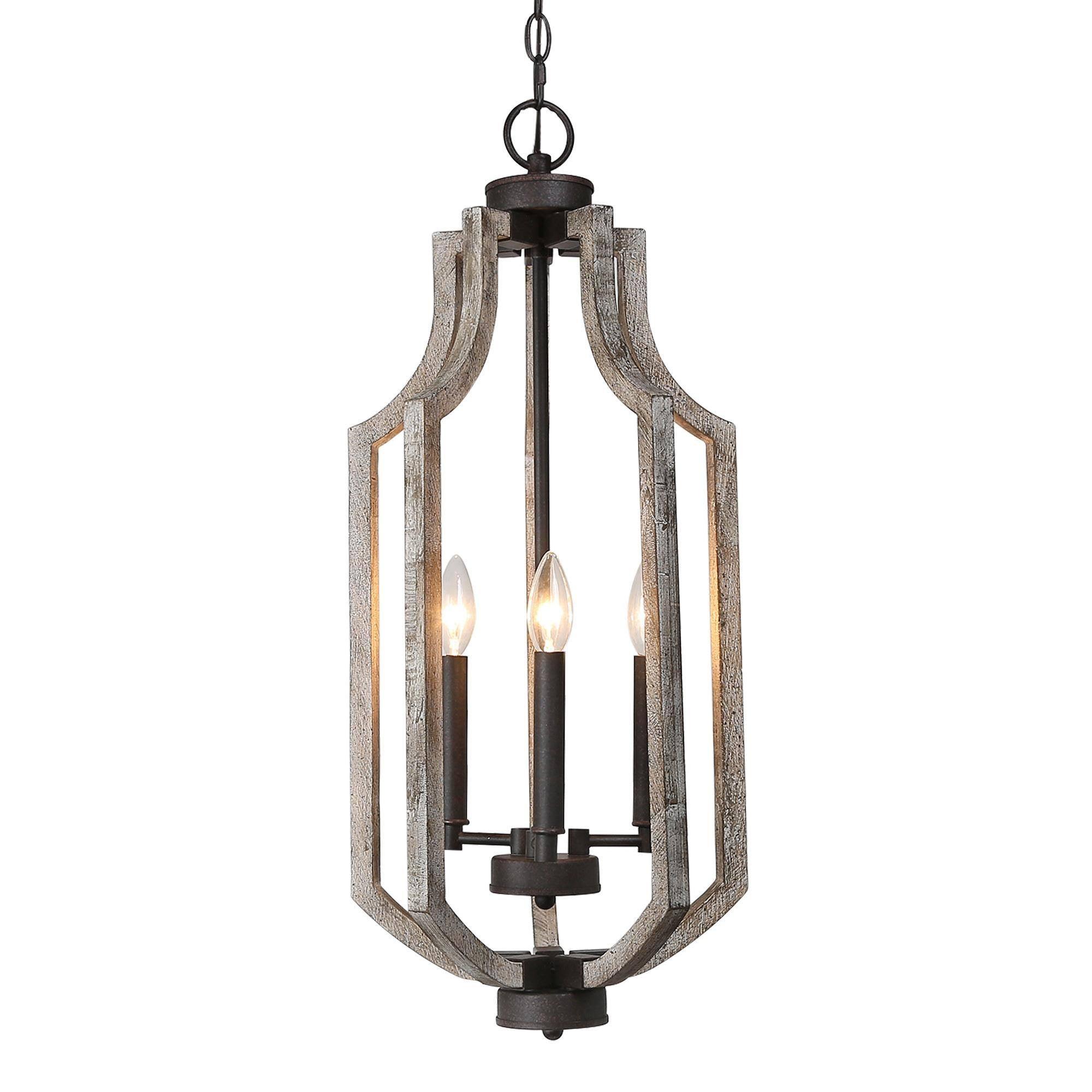 3-Light Wood Lantern Chandeliers