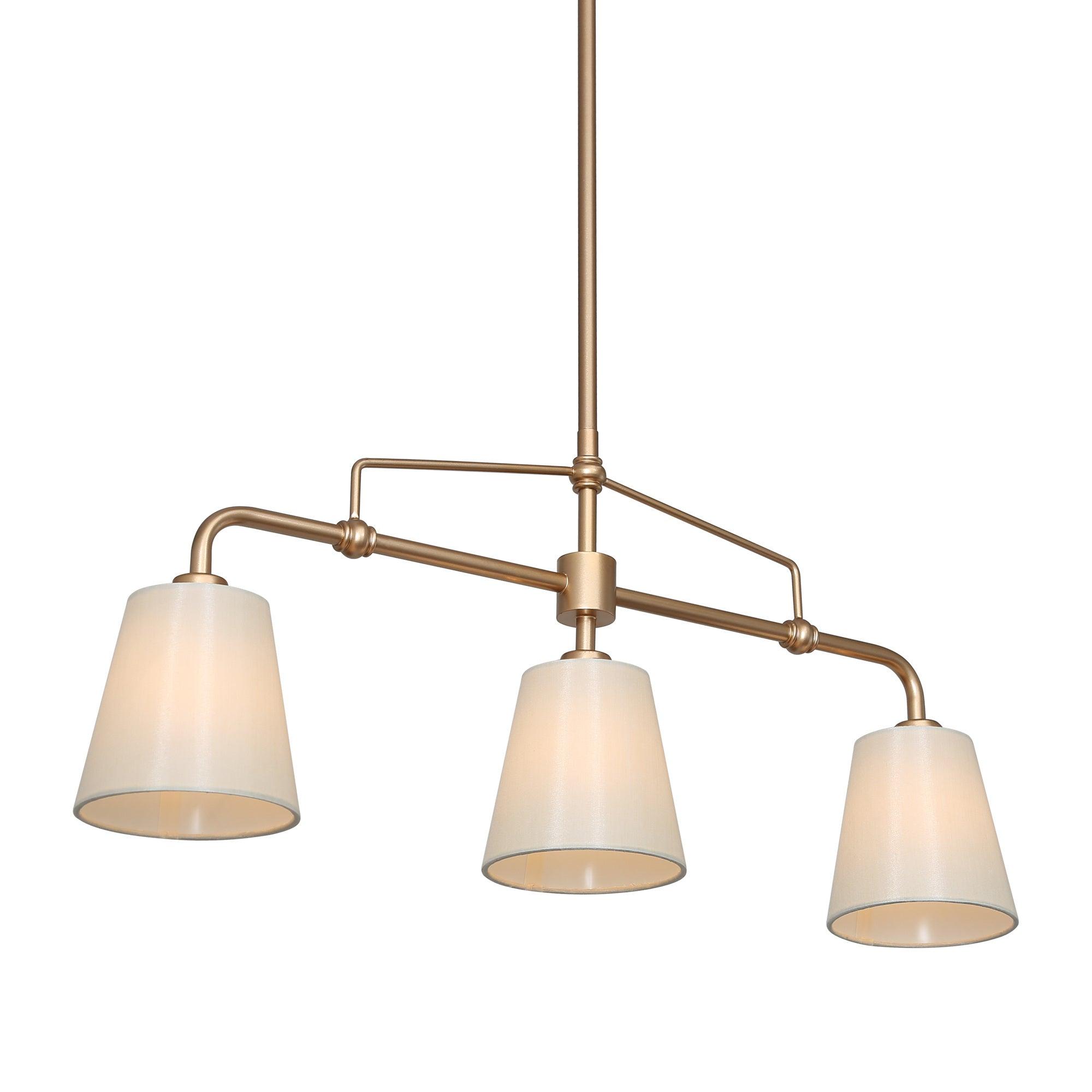 3-Light Gold Linear White Fabric Island Lights Chandeliers