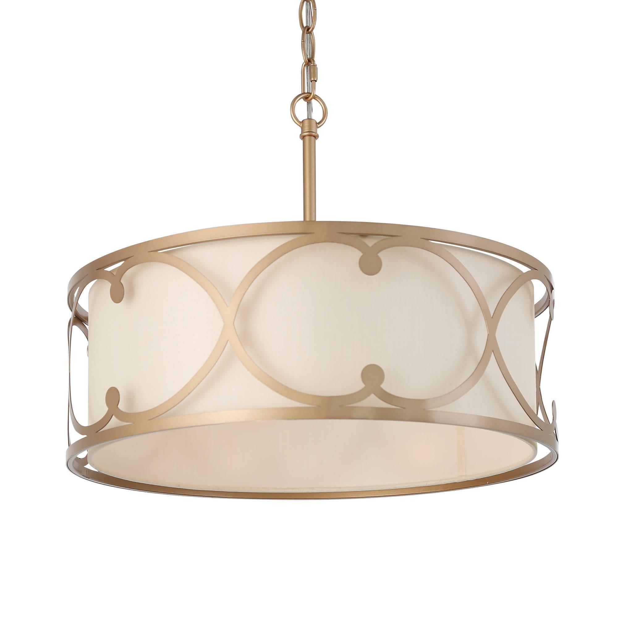 3-Light Gold Drum Fabric Chandeliers