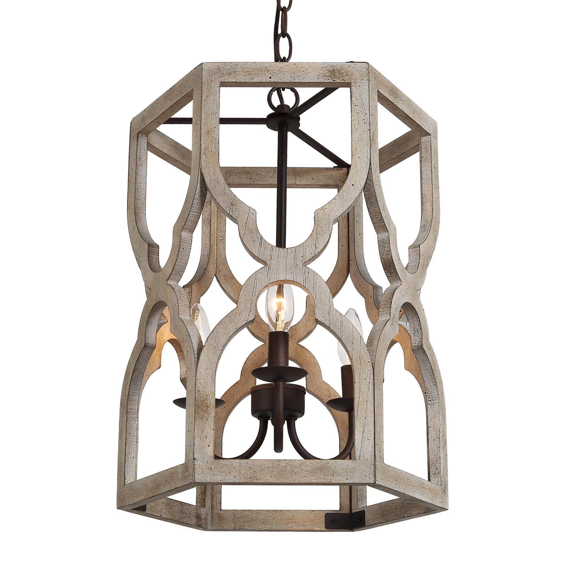 3-Light Cylinder Wooden Chandeliers