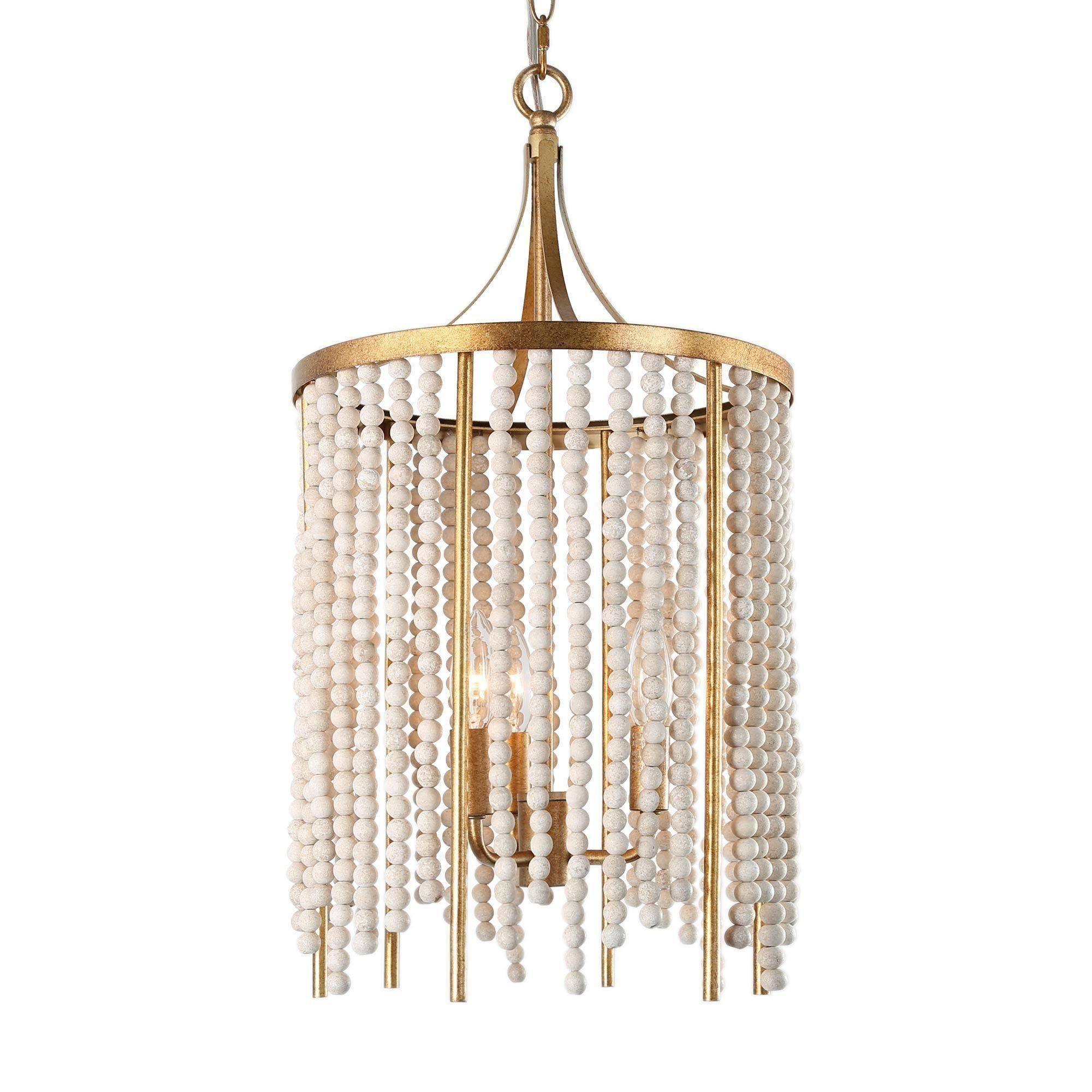 3-Light Wood Beaded Chandeliers Gold