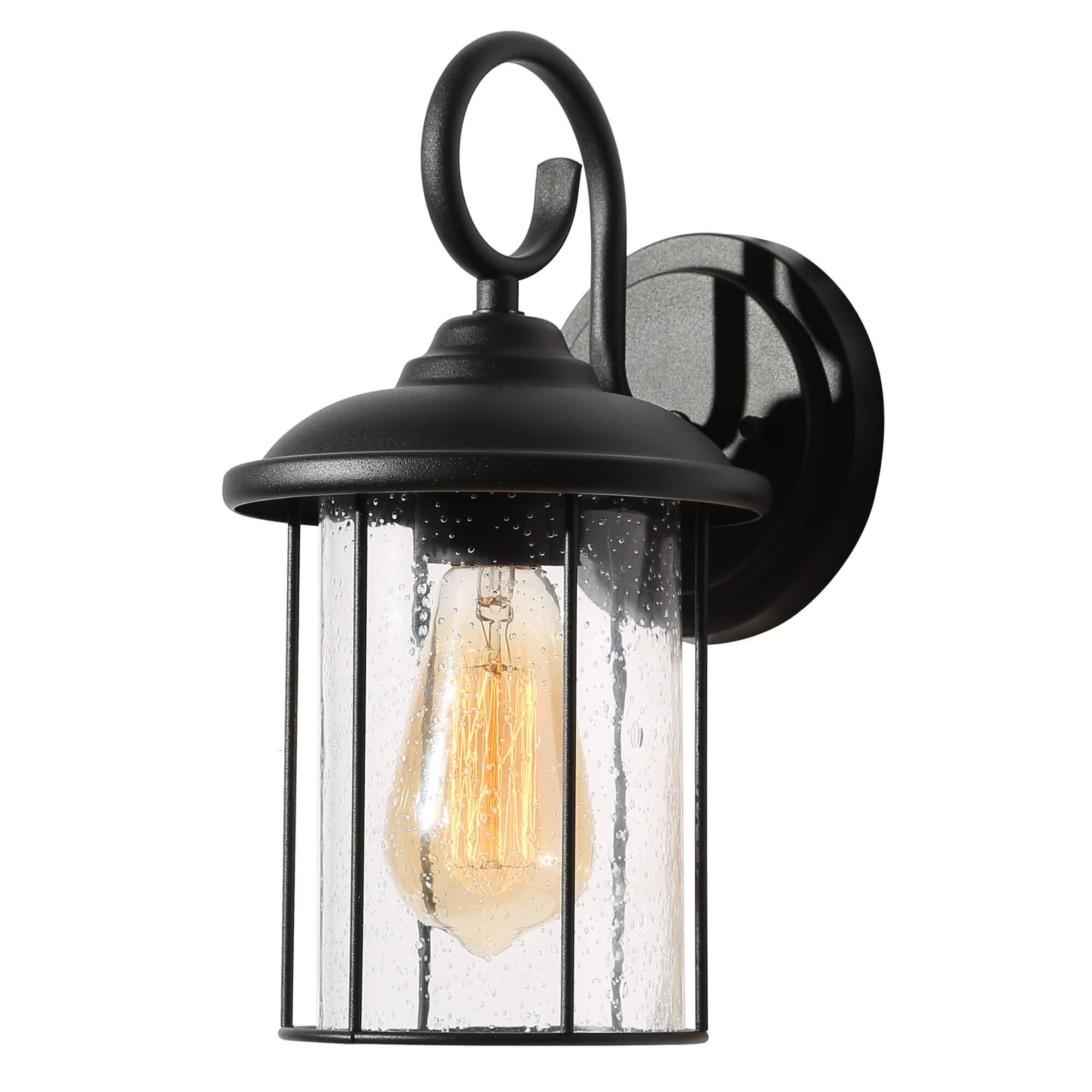 1-Light Outdoor Lantern Wall Light with Seeded Glass