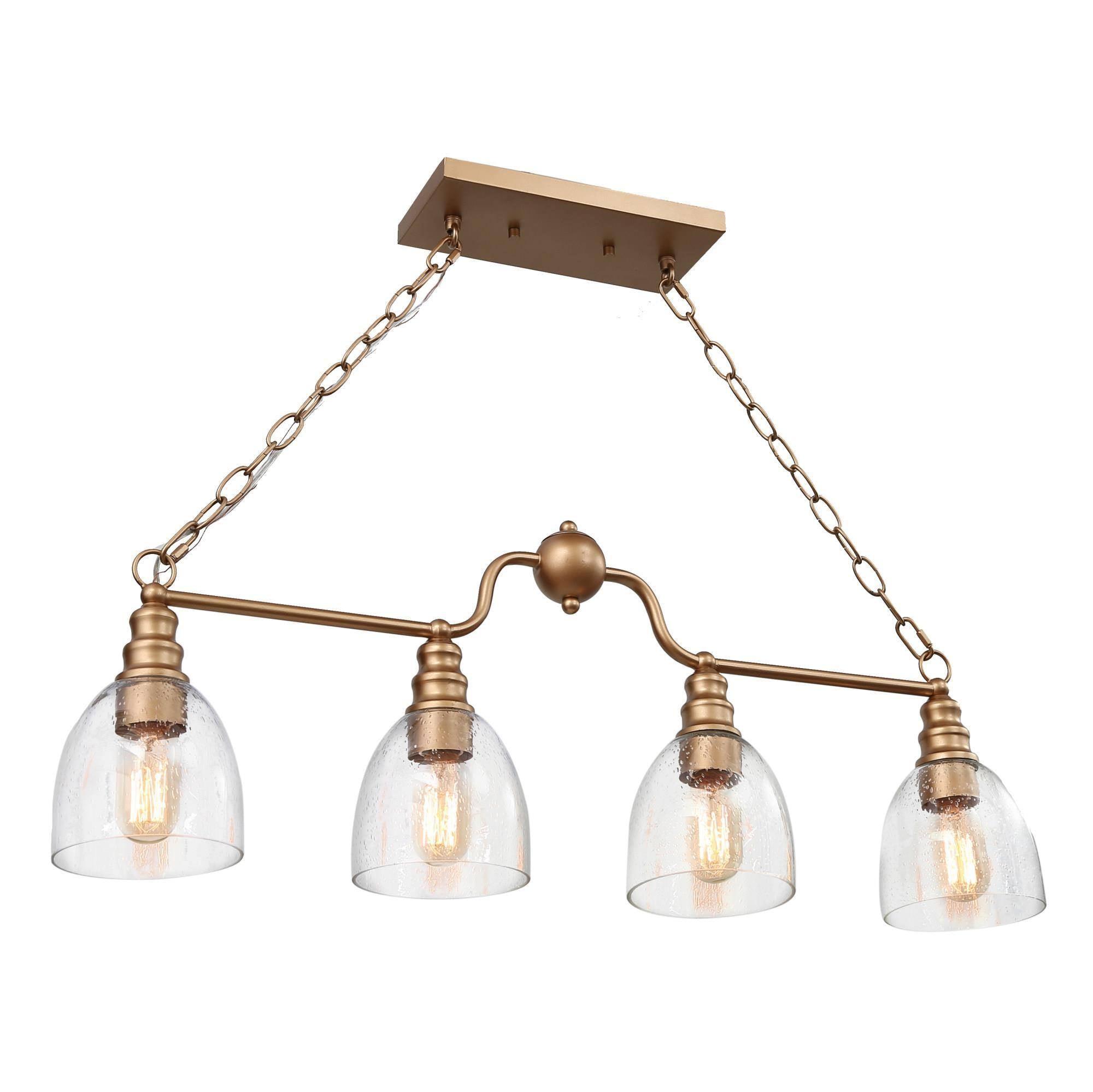 4-Light Modern Gold Seeded Glass Kitchen Island Chandelier