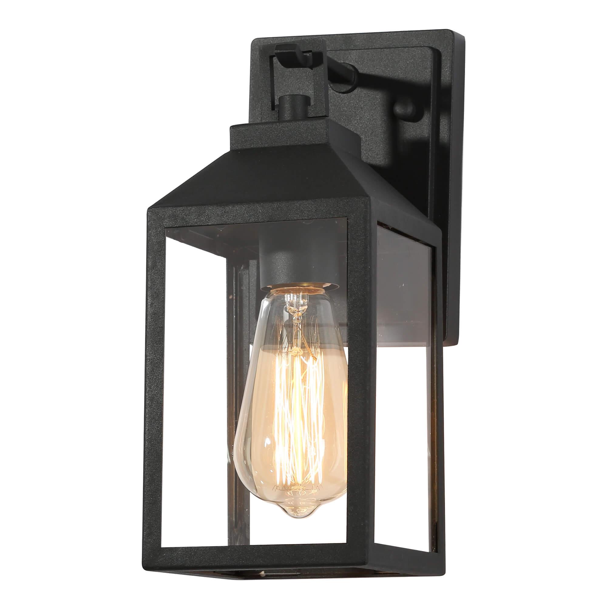 1-Light Black Outdoor Lantern Wall Light with Clear Glass