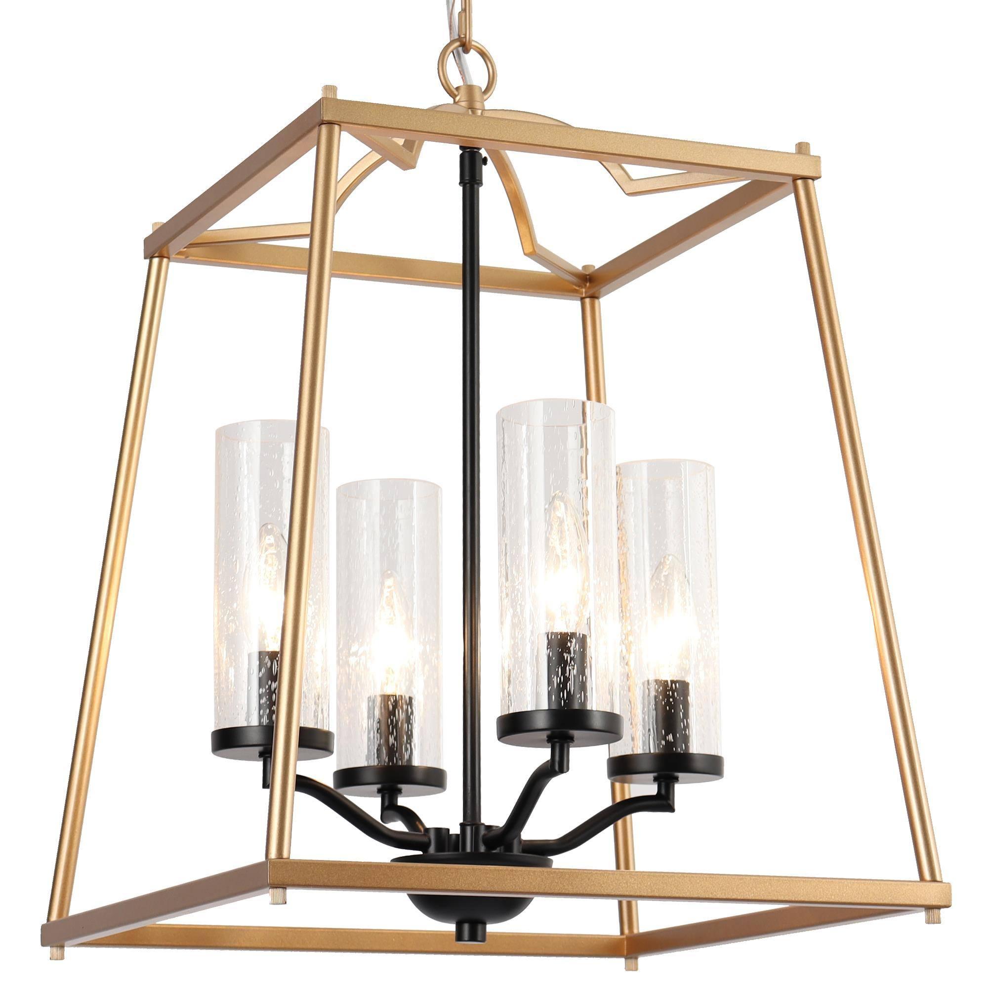 4-Light Gold Black Chandeliers with Seeded Shades