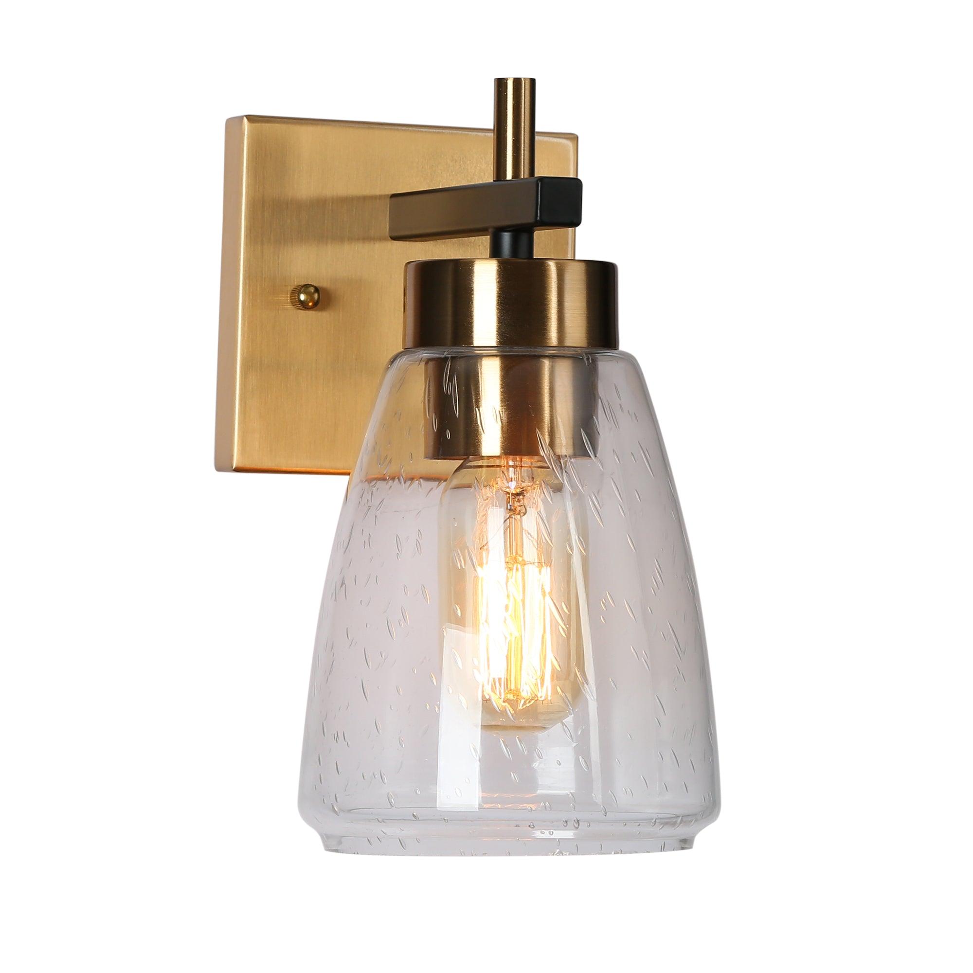 1-Light Black Gold Seeded Glass Wall Sconce
