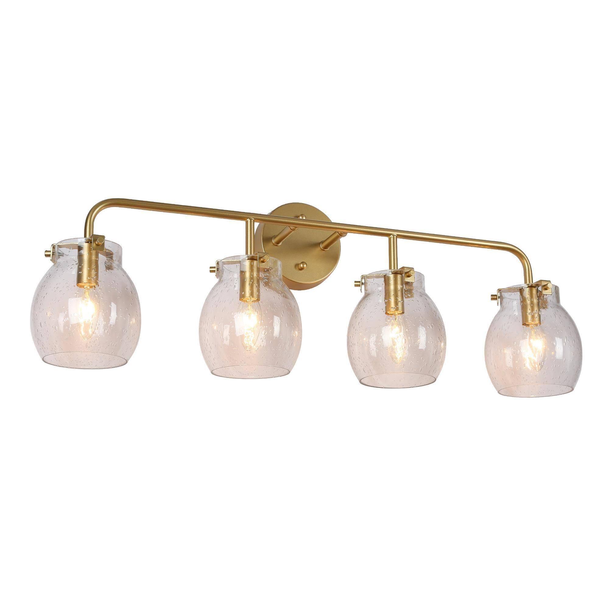 4-Light Gold Modern Seeded Glass Bath Vanity Light