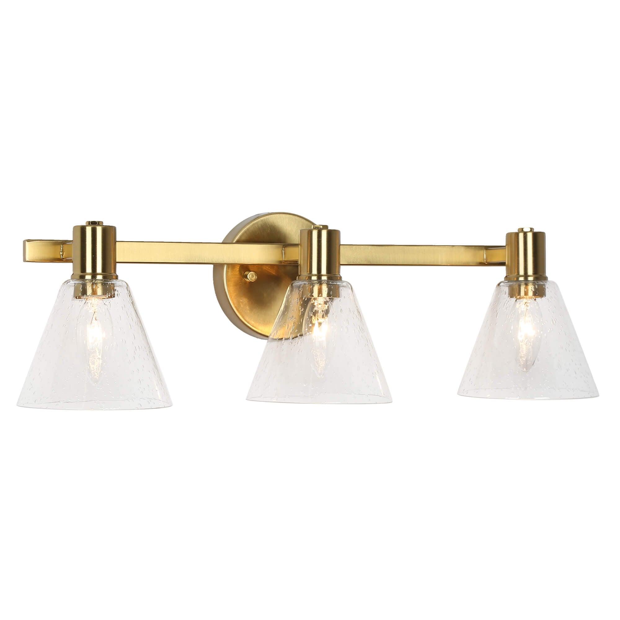 3-Light Gold Seeded Glass Vanity Lights
