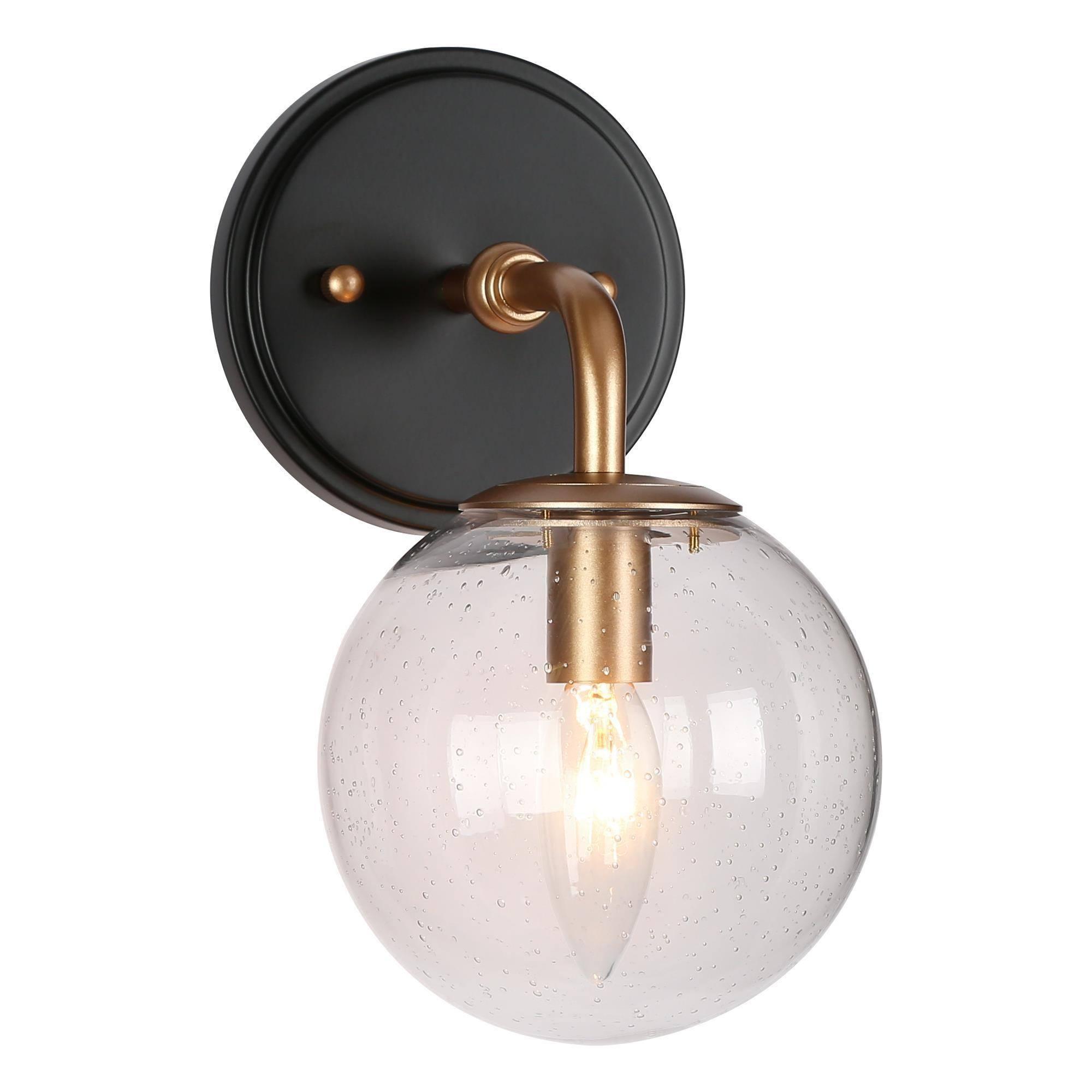 1-Light Black and Gold Glass Wall Sconces
