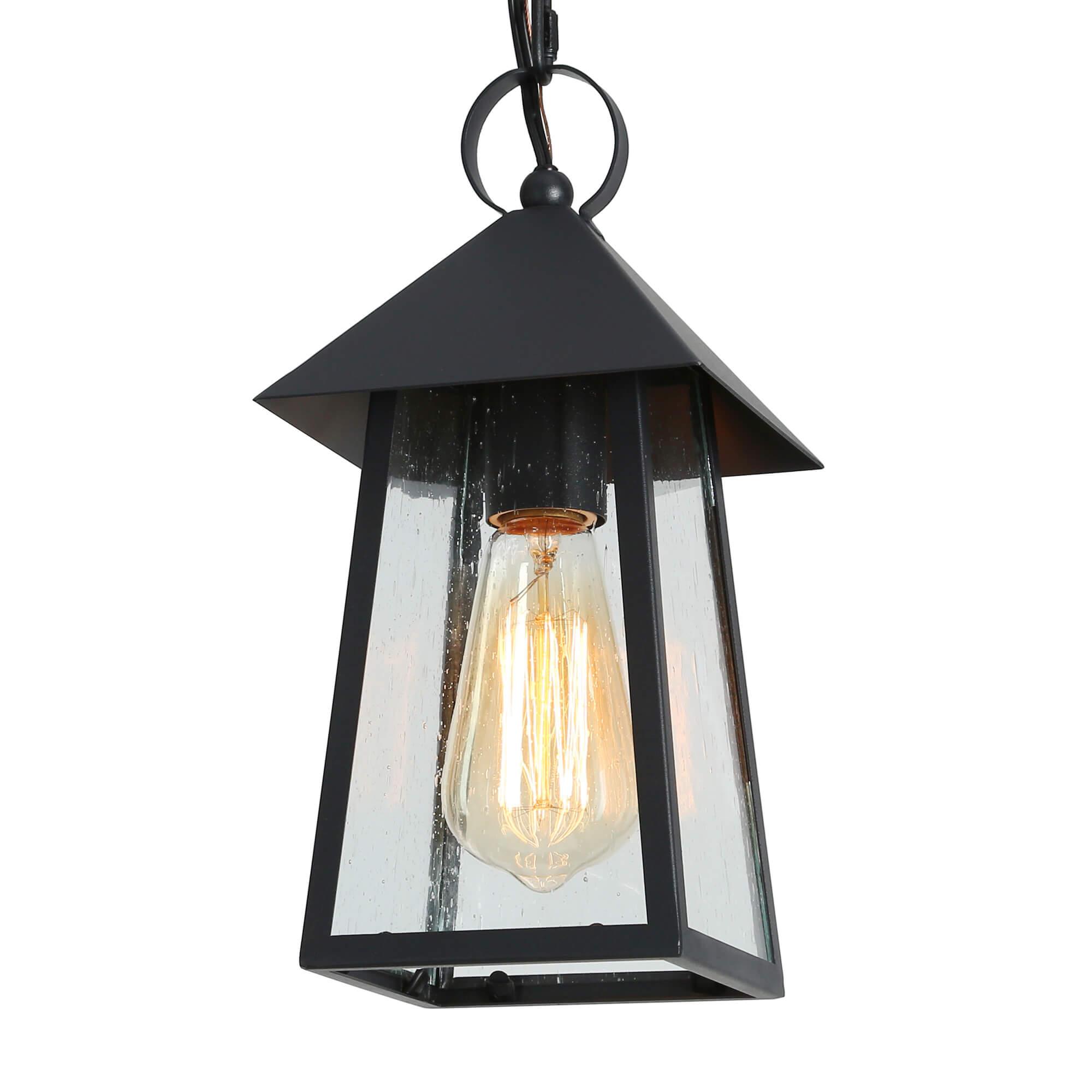 1-Light Outdoor Lantern Pendant Light with Seeded Glass