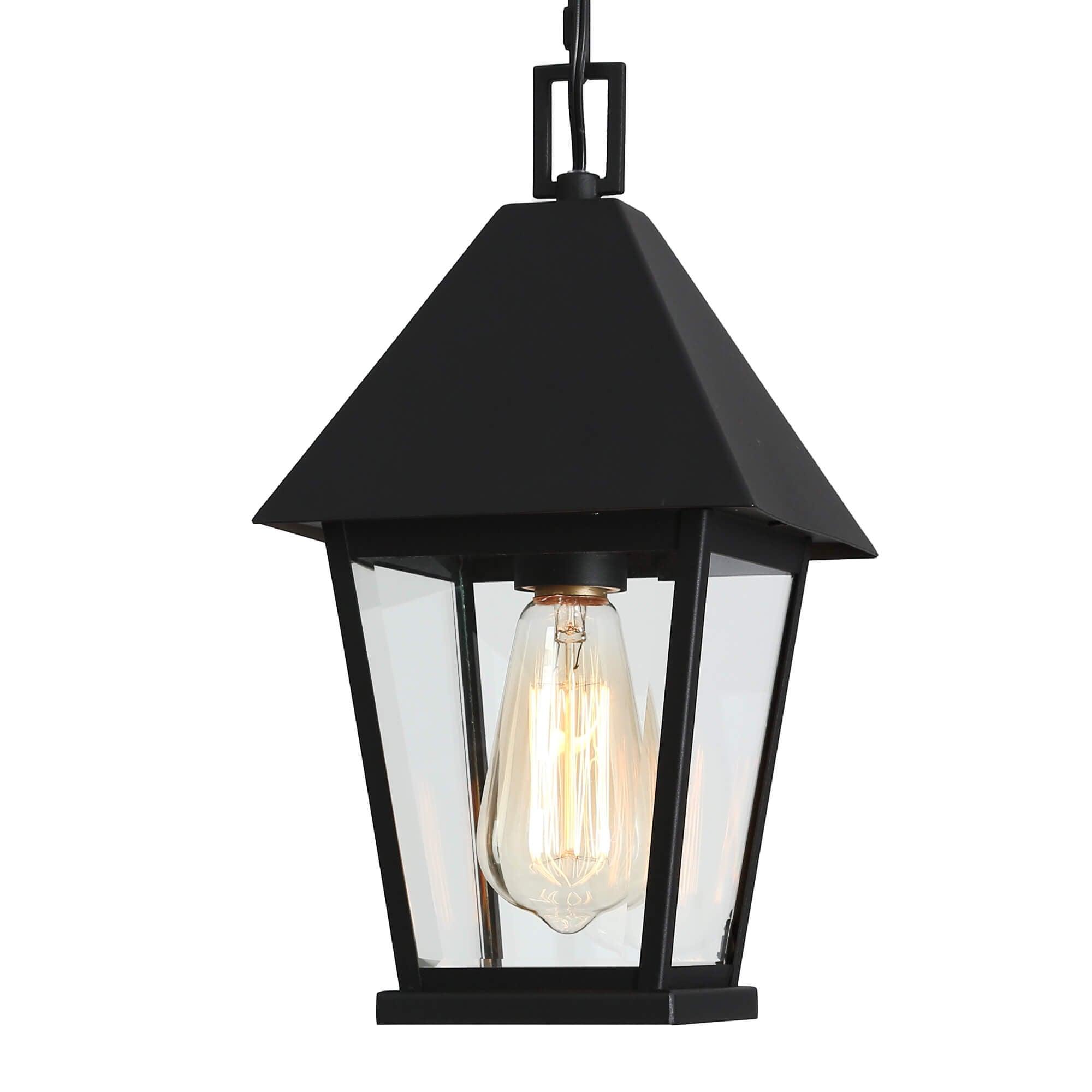 1-Light Outdoor Lantern Pendant Light with Clear Glass Shade