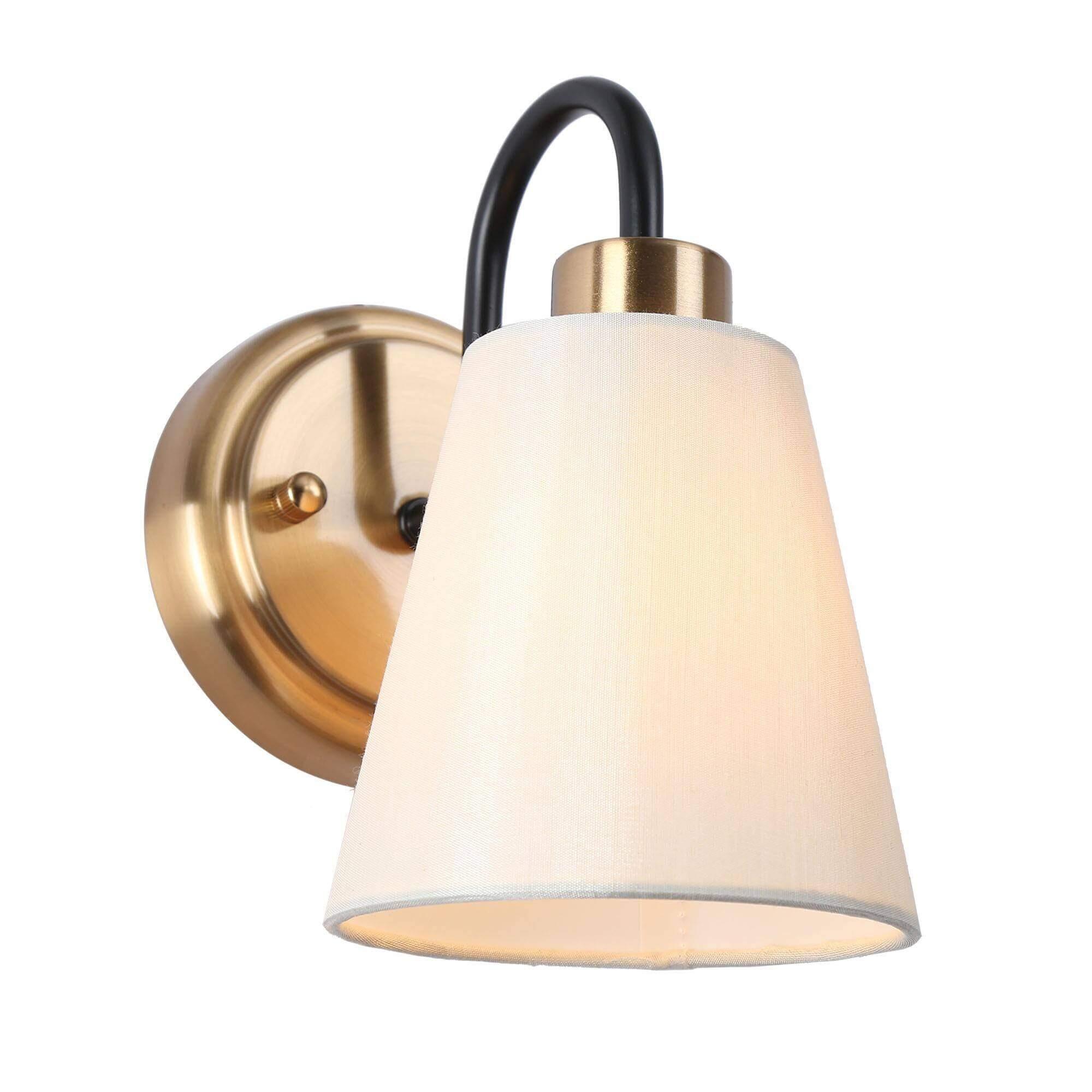 1-Light Brass Wall Sconce with Fabric Shade