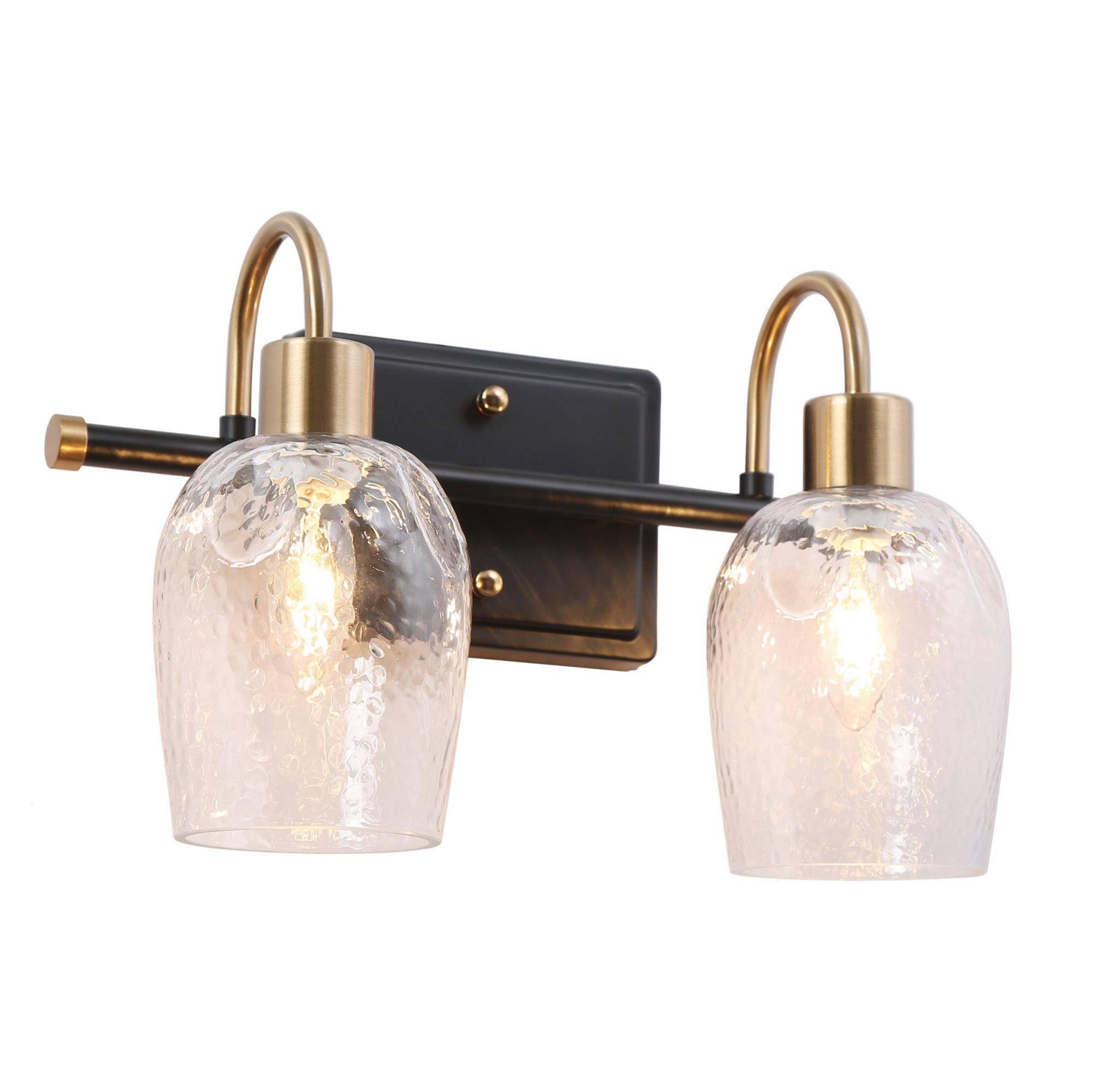 2-Light Black Gold Water Ripple Glass Bath Vanity Light