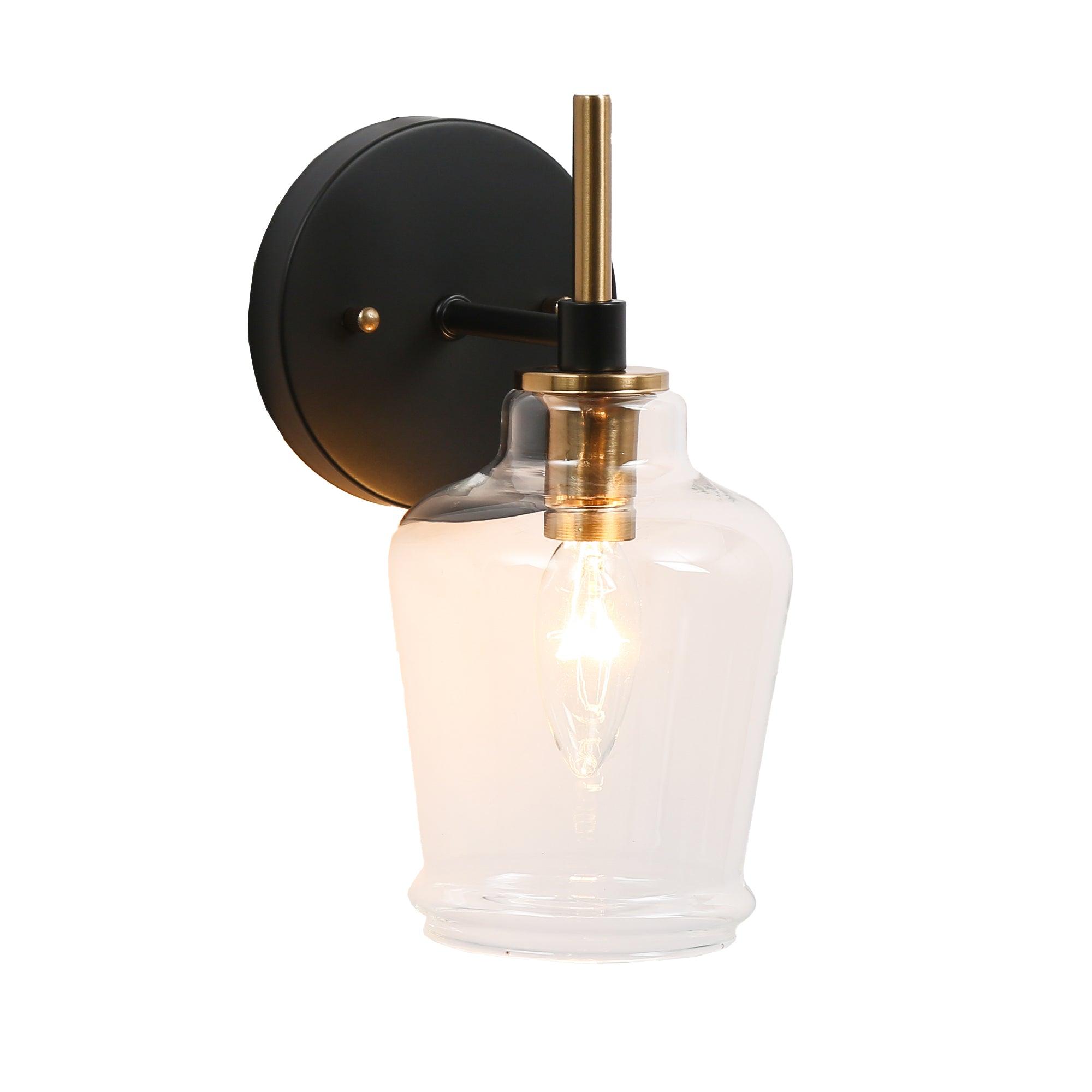 1-Light Black Gold Clear Glass Wall Sconces