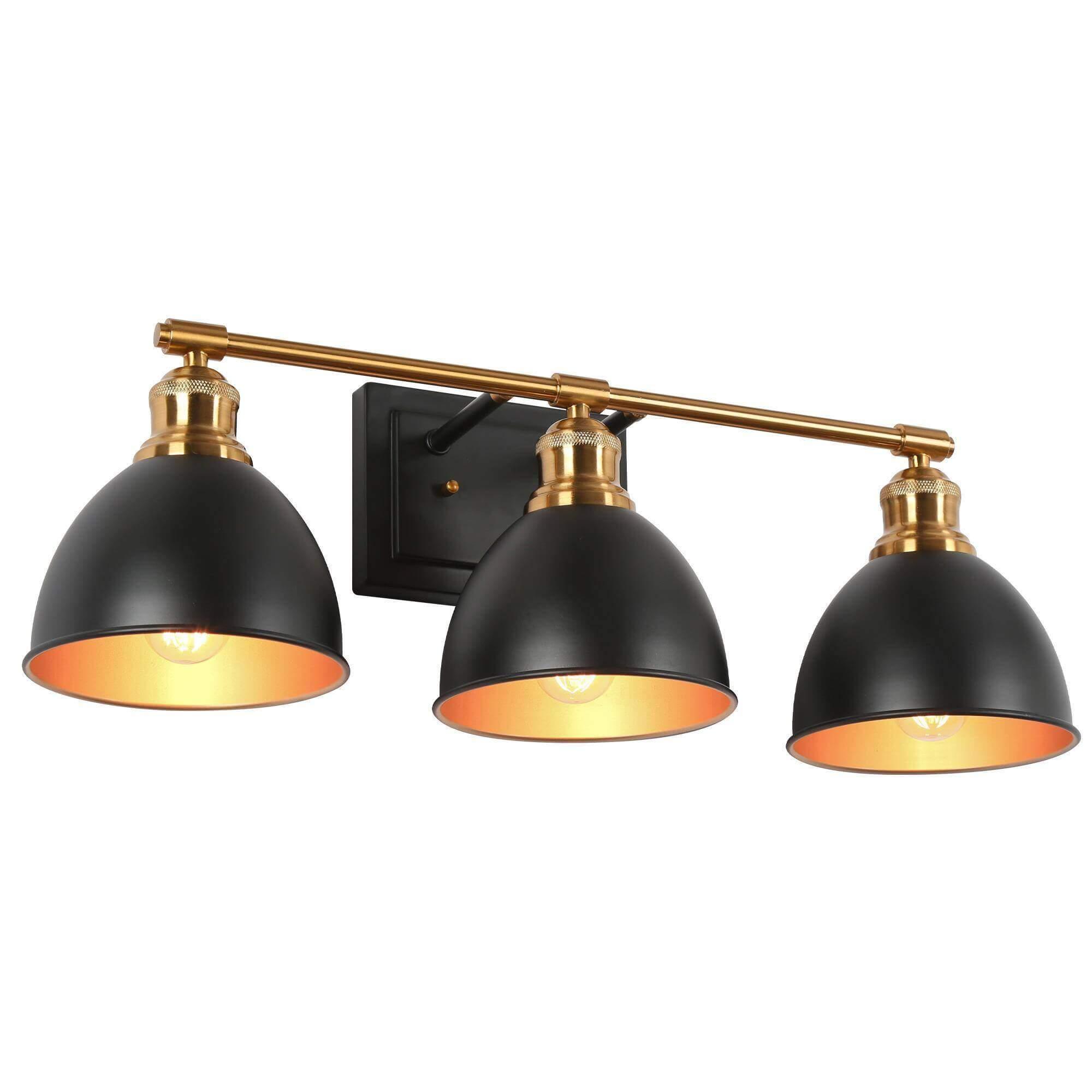 3-Light Bath Vanity Lights with Black Dome Shade