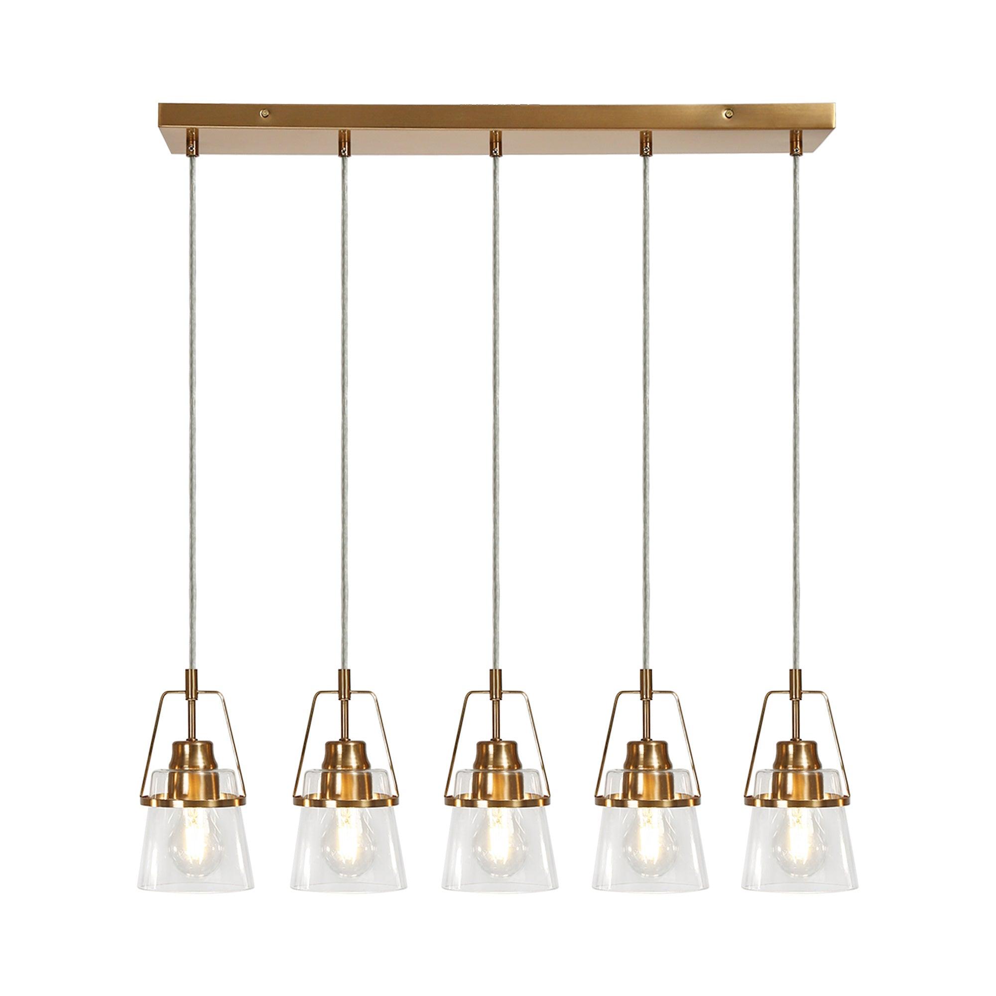 5-Light Gold Linear Glass Chandeliers Island Lights