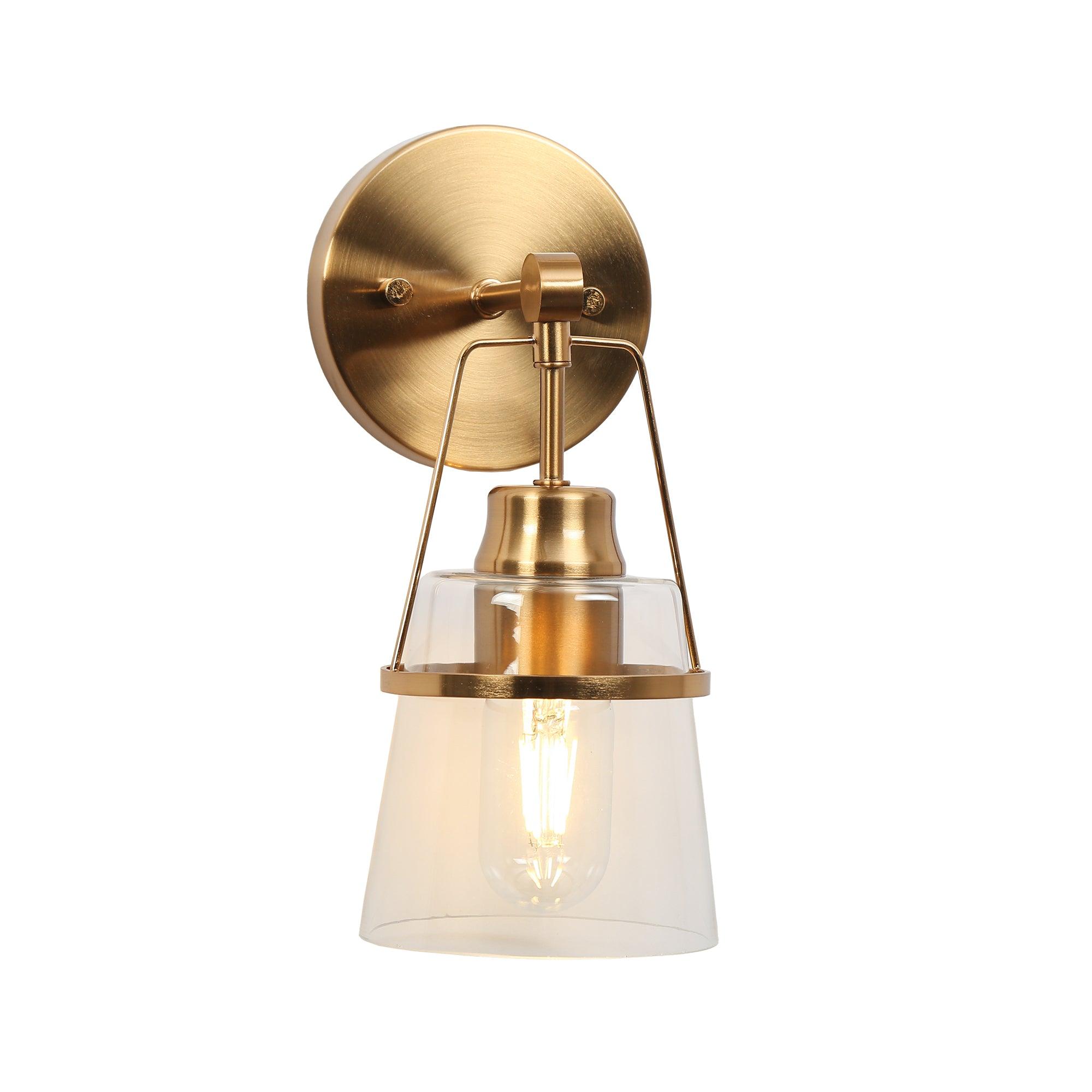 1-Light Bath Vanity Light Gold Glass Wall Sconces