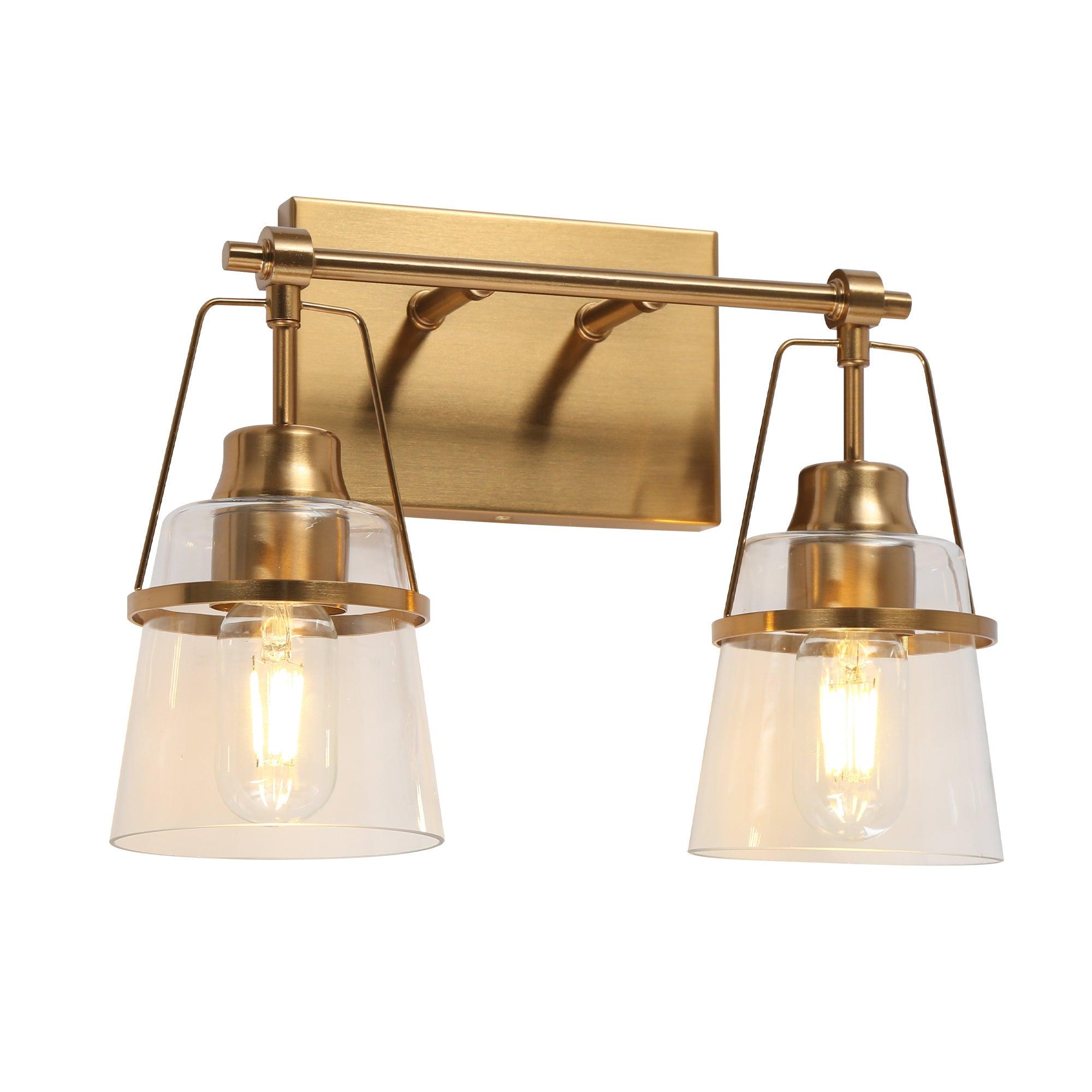 2-Light Gold Clear Glass Bath Vanity Light