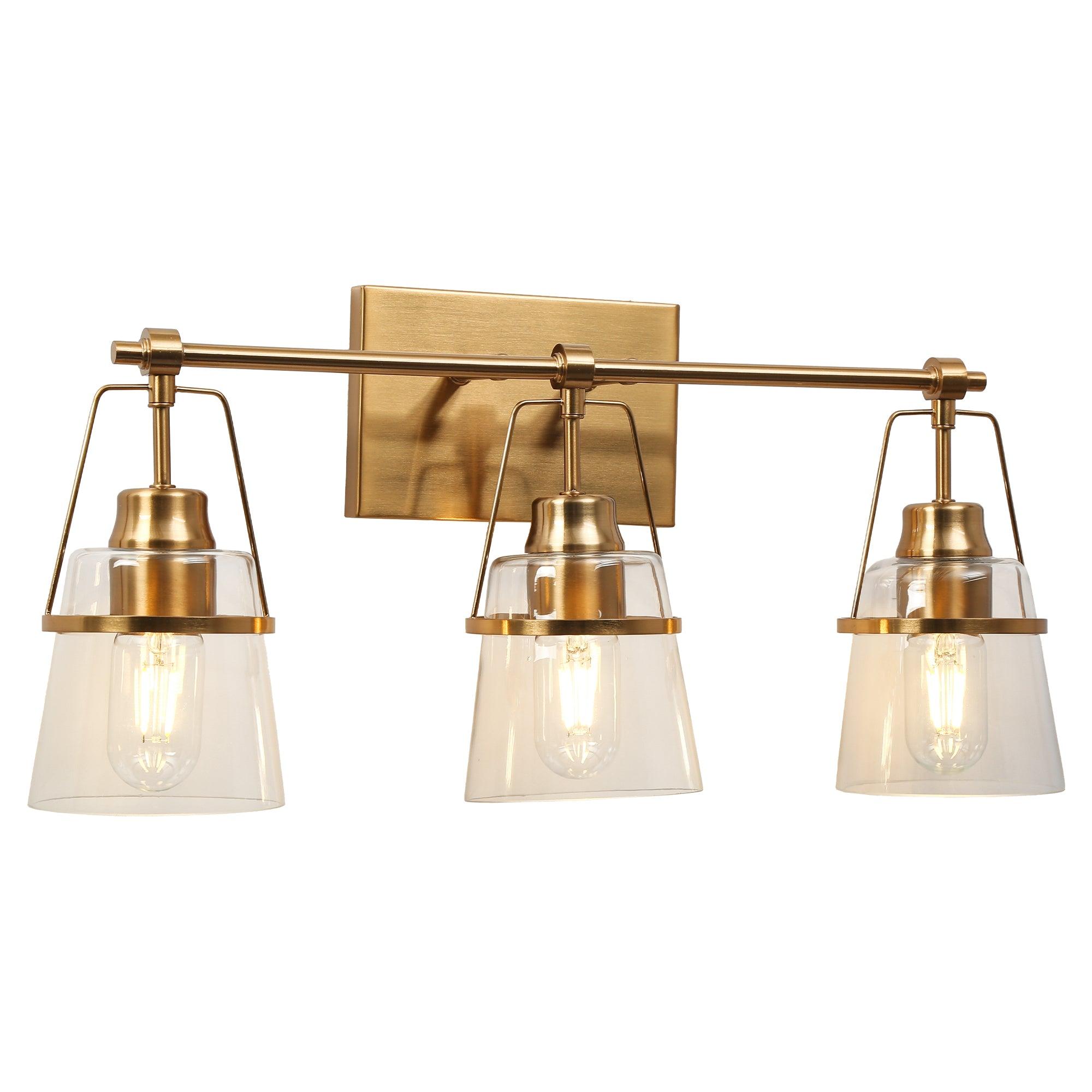 3-Light Gold Modern Glass Bathroom Vanity Lights Wall Sconces