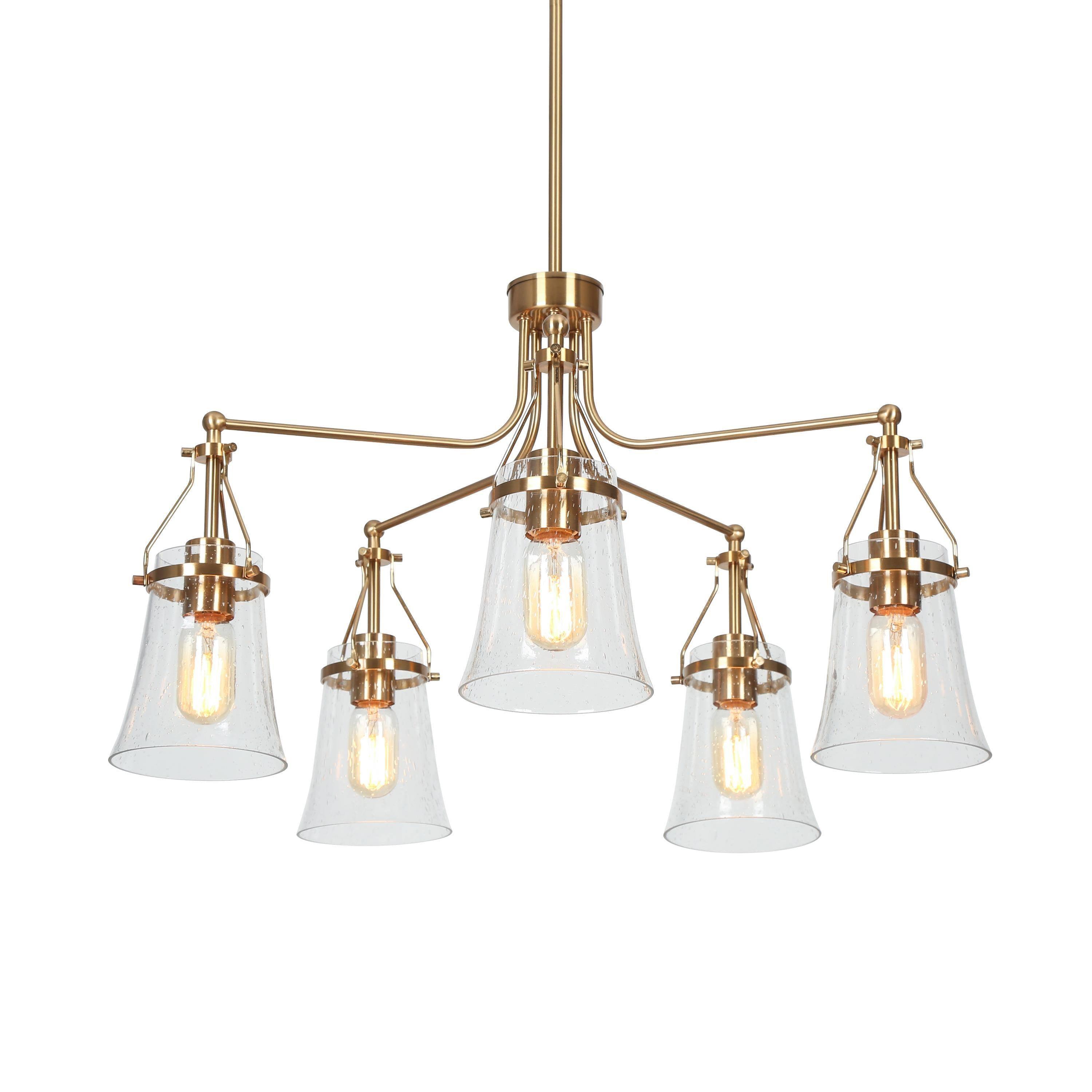 5-Light Brass Gold Wheel Chandeliers