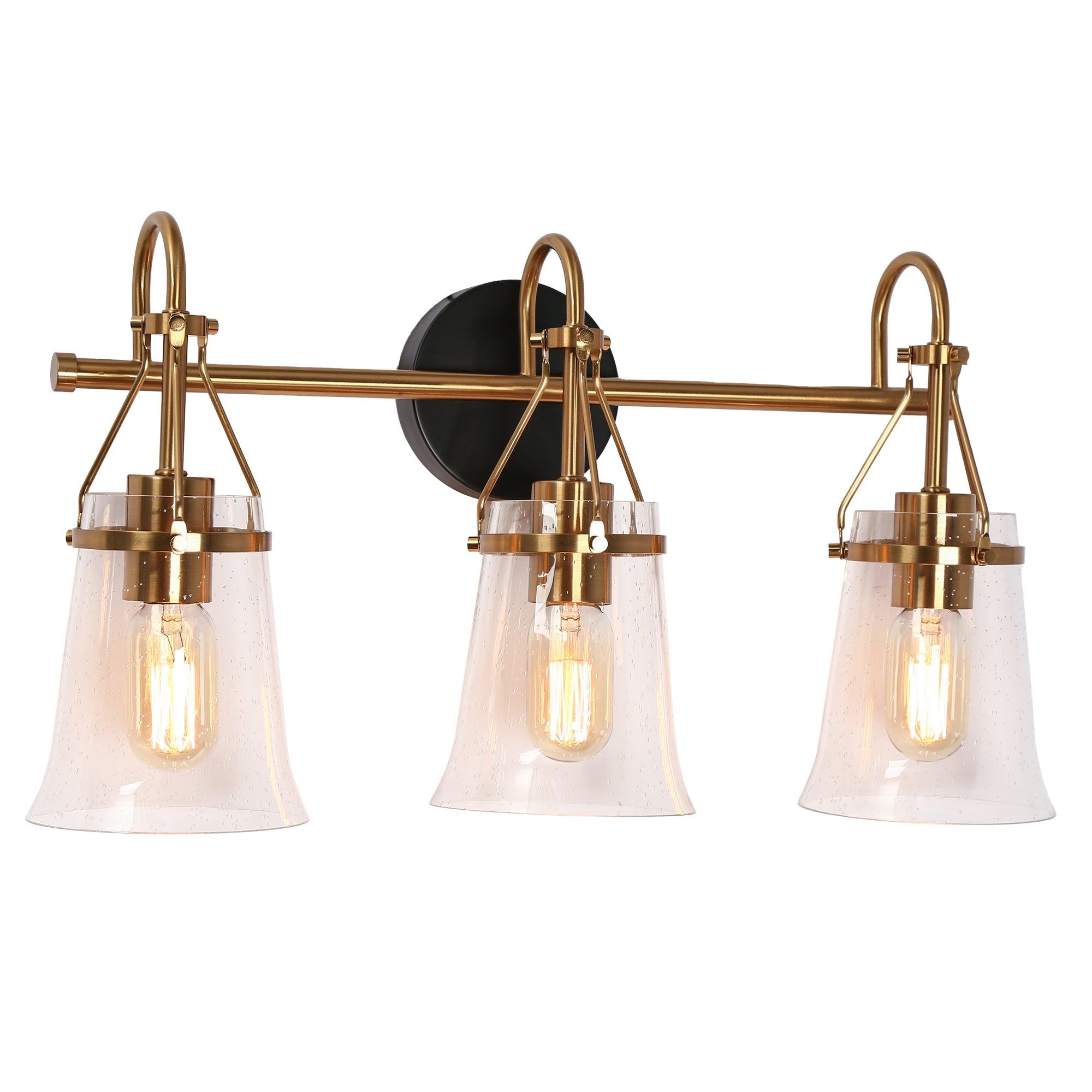 3-Light Black Gold Seeded Glass Vanity Lights