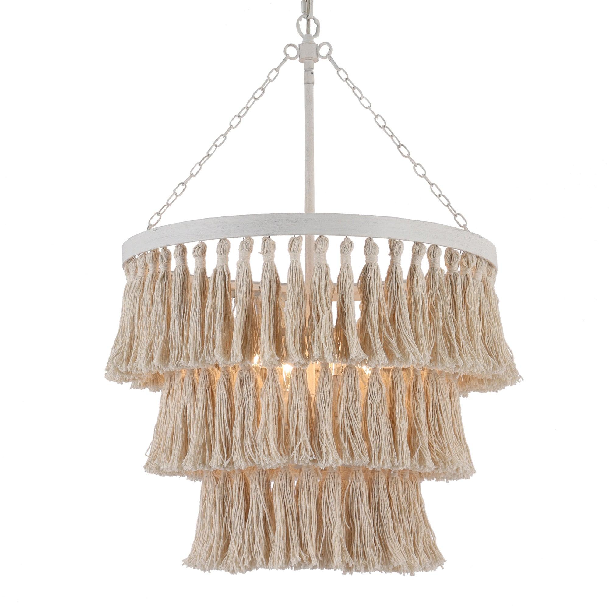 4-Light Boho 3-Tier Fabric Chandelier