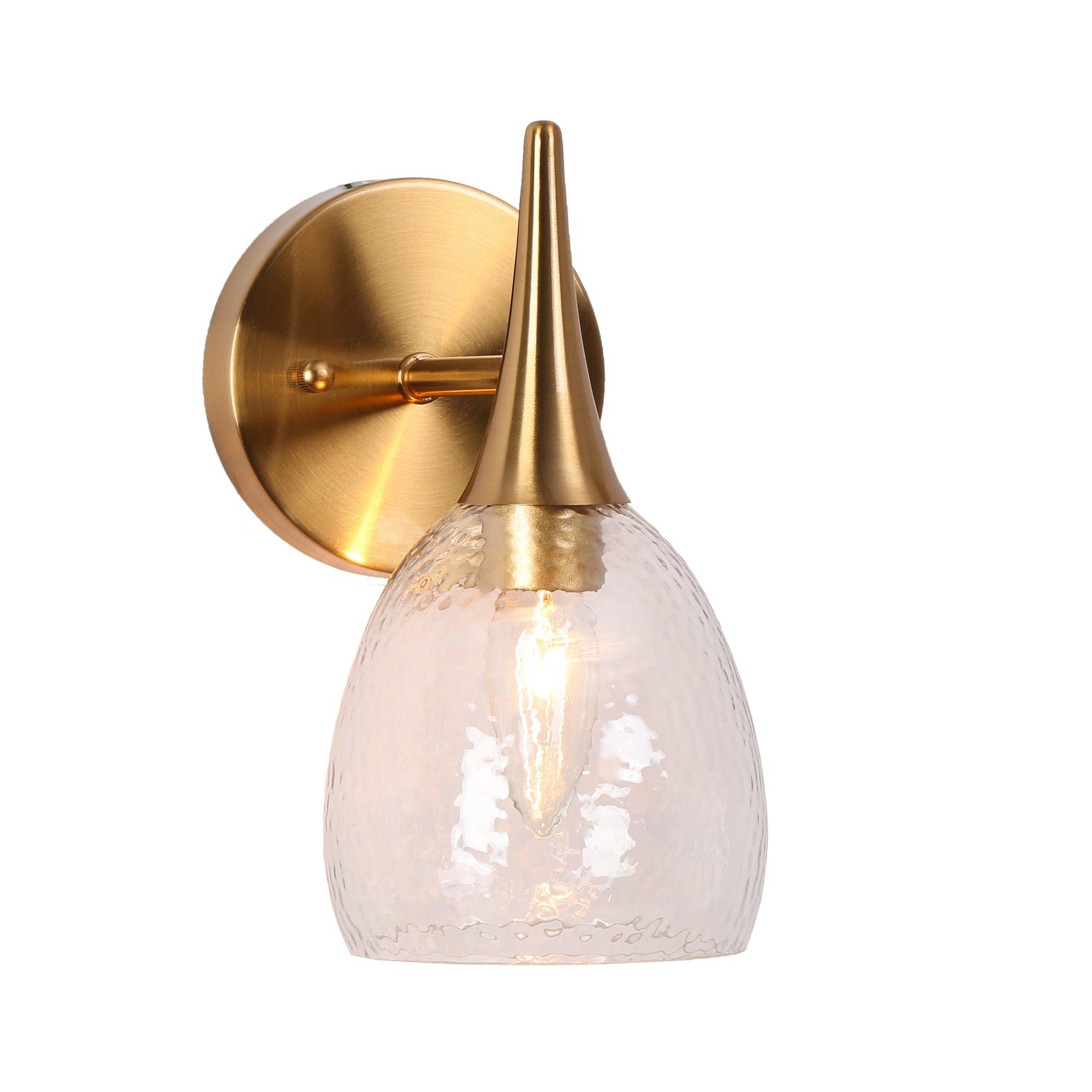 1-Light Gold Water Ripple Glass Wall Sconce