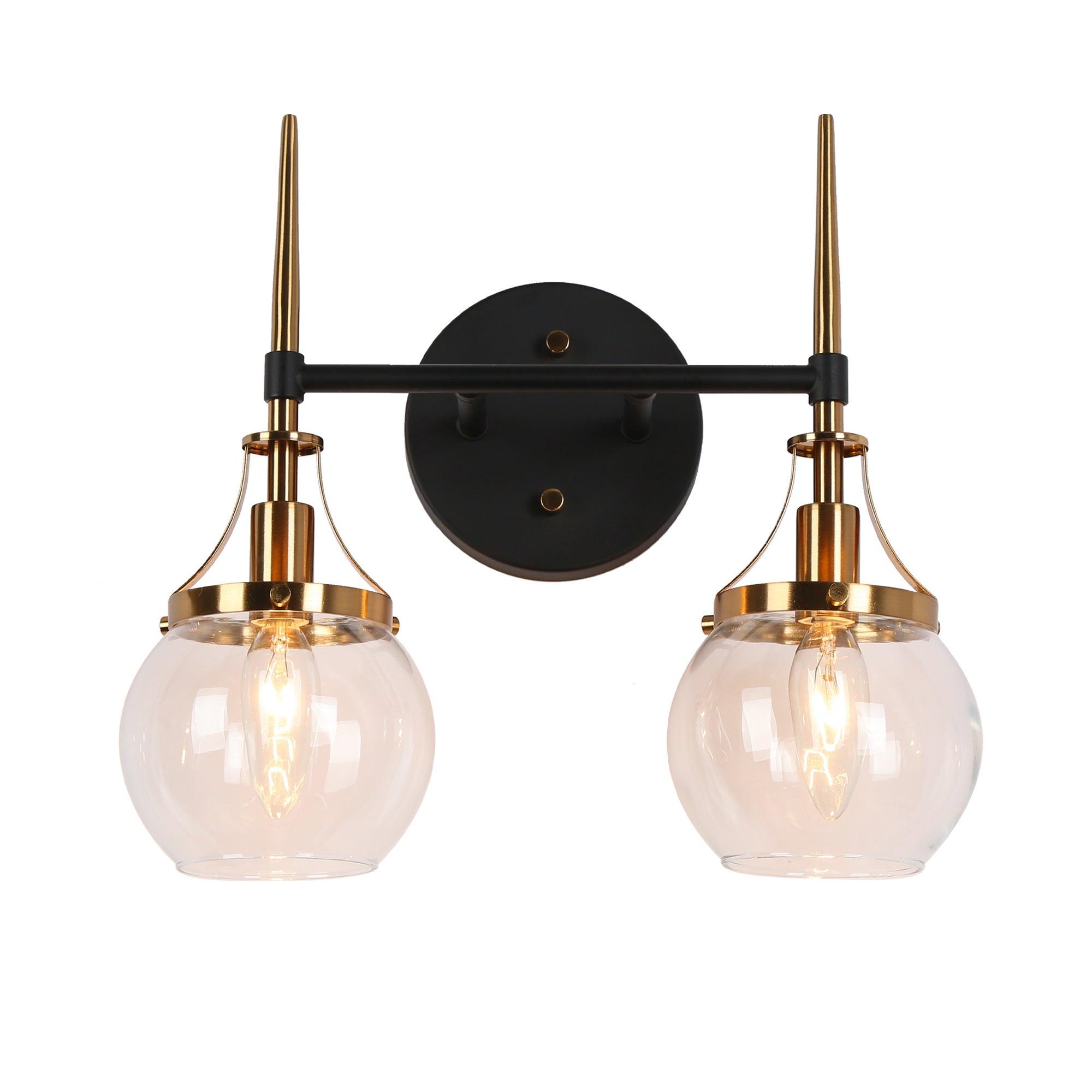 2-Light Black Gold Clear Glass Bath Vanity Lights