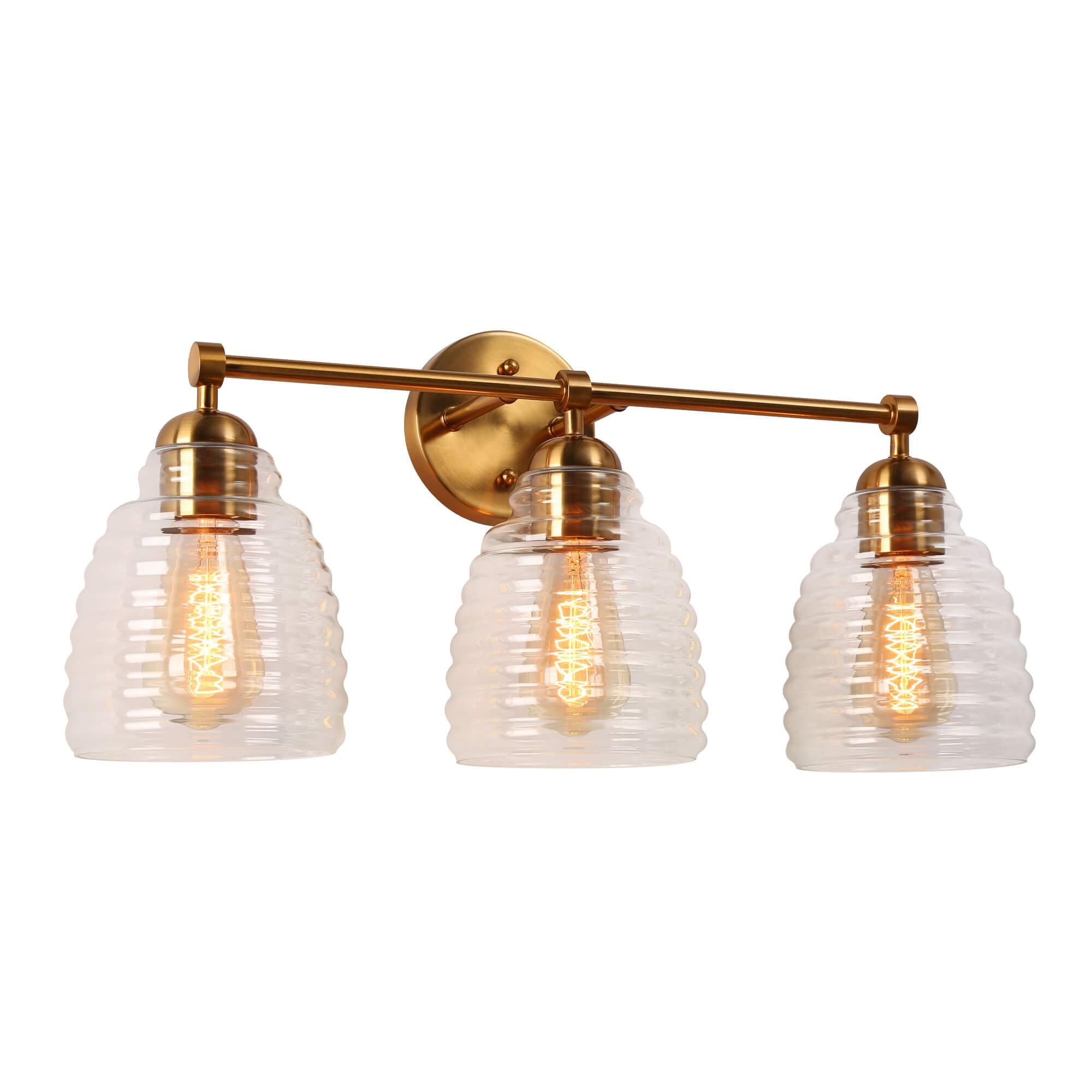 3-Light Modern Gold Glass Vanity Light