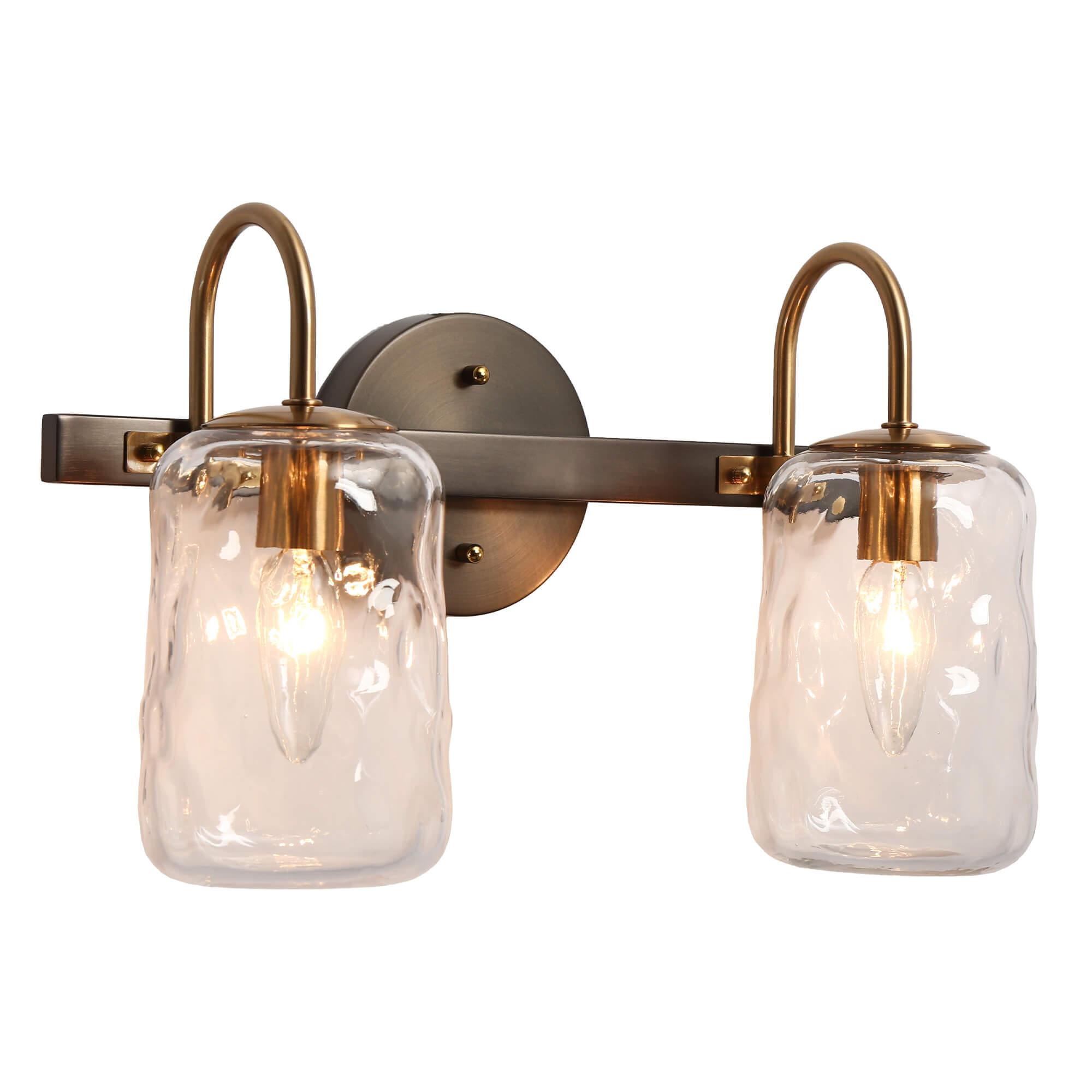 2-Light Vanity Lights Black Gold Glass Wall Sconces