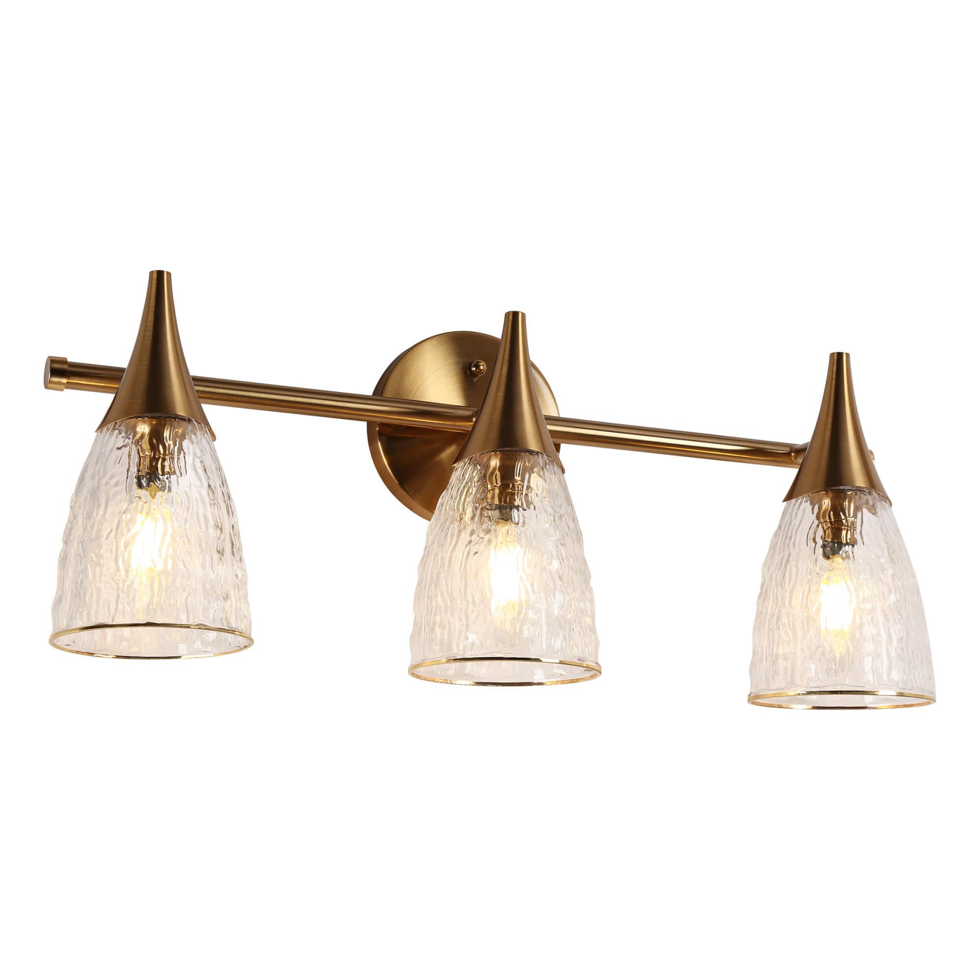 3-Light Modern Gold Textured Glass Vanity Light