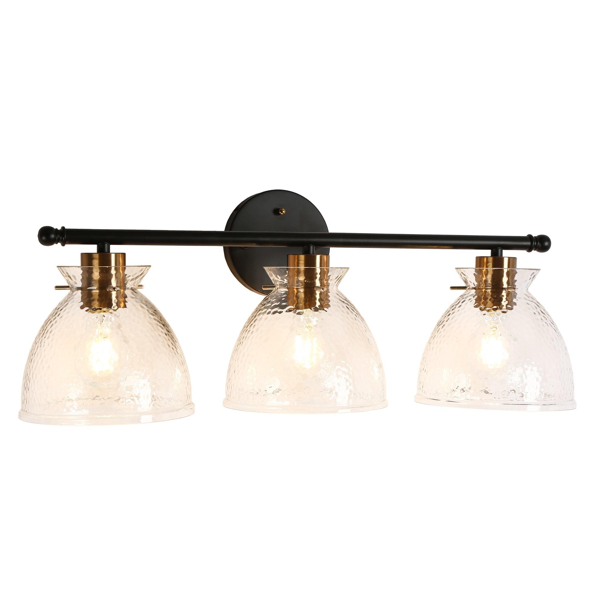 3-Light Black Gold Water Ripple Glass Bath Vanity Light