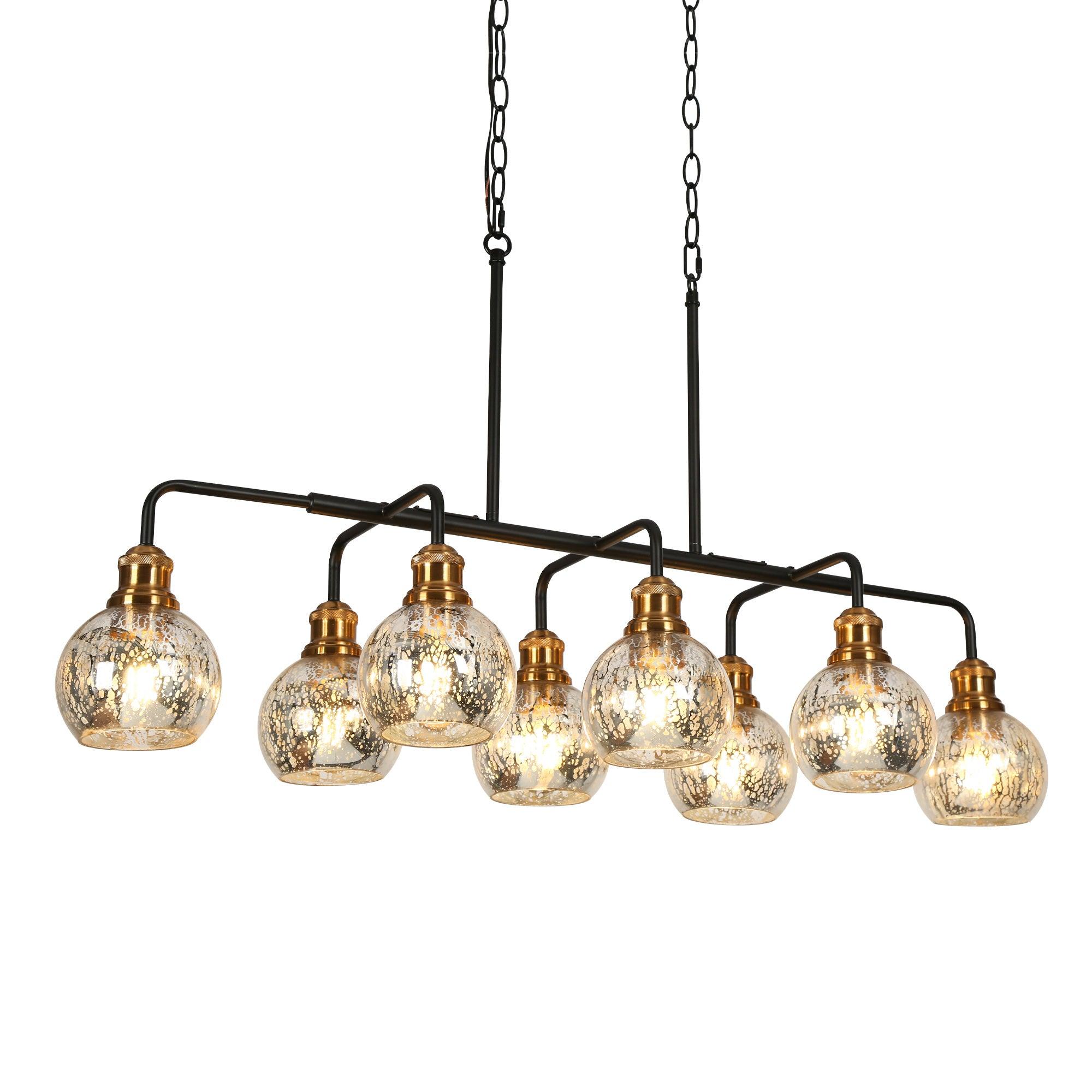 8-Light Black Gold Linear Glass Island Chandelier