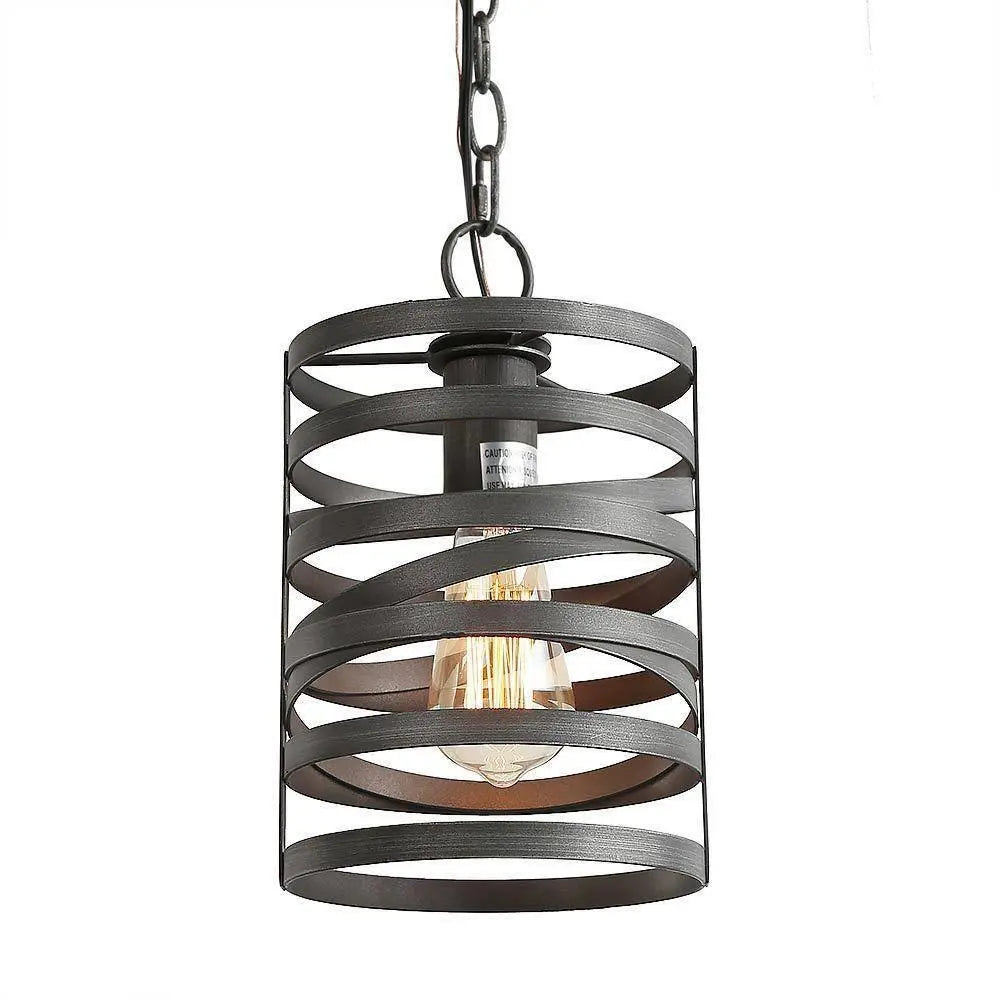 Relampago 1-Light 7" Black Industrial Spiral Pendant Light Fixtures