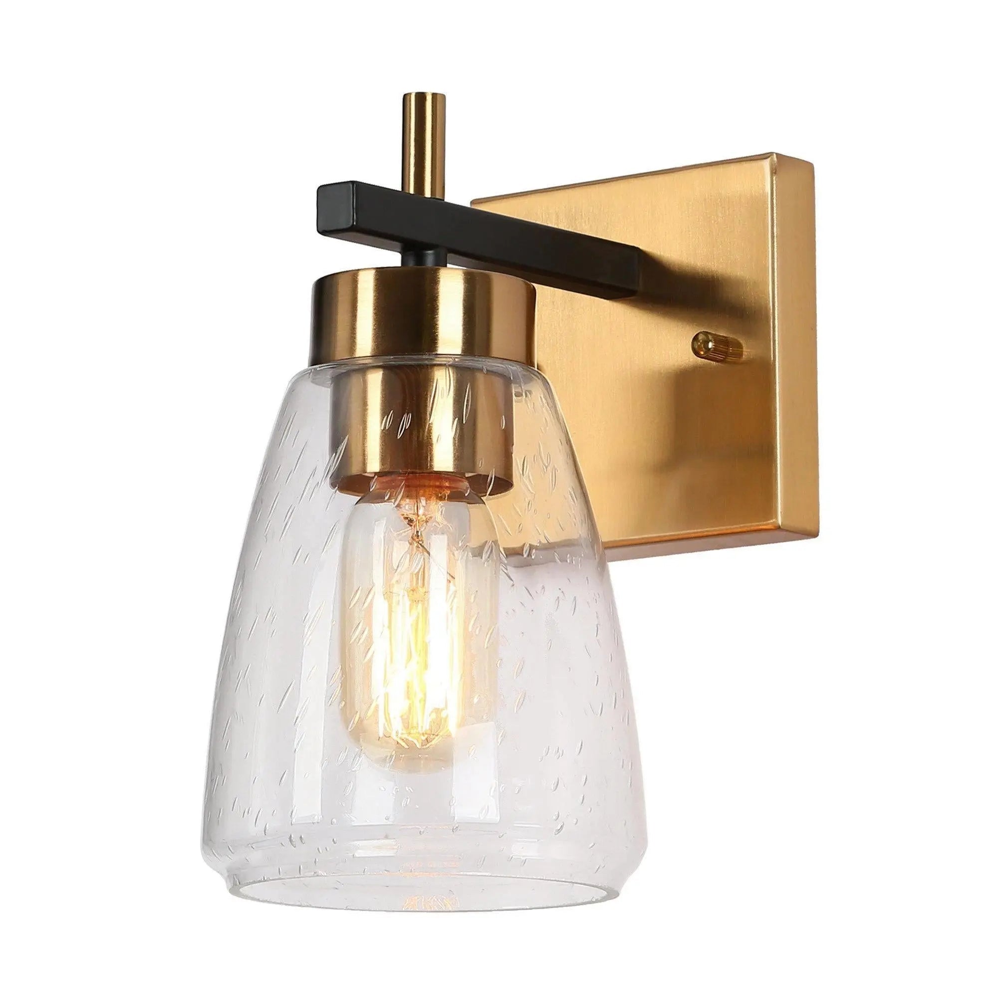 Rhododendron 1-Light Black & Gold Seeded-Glass Bell Wall Sconces