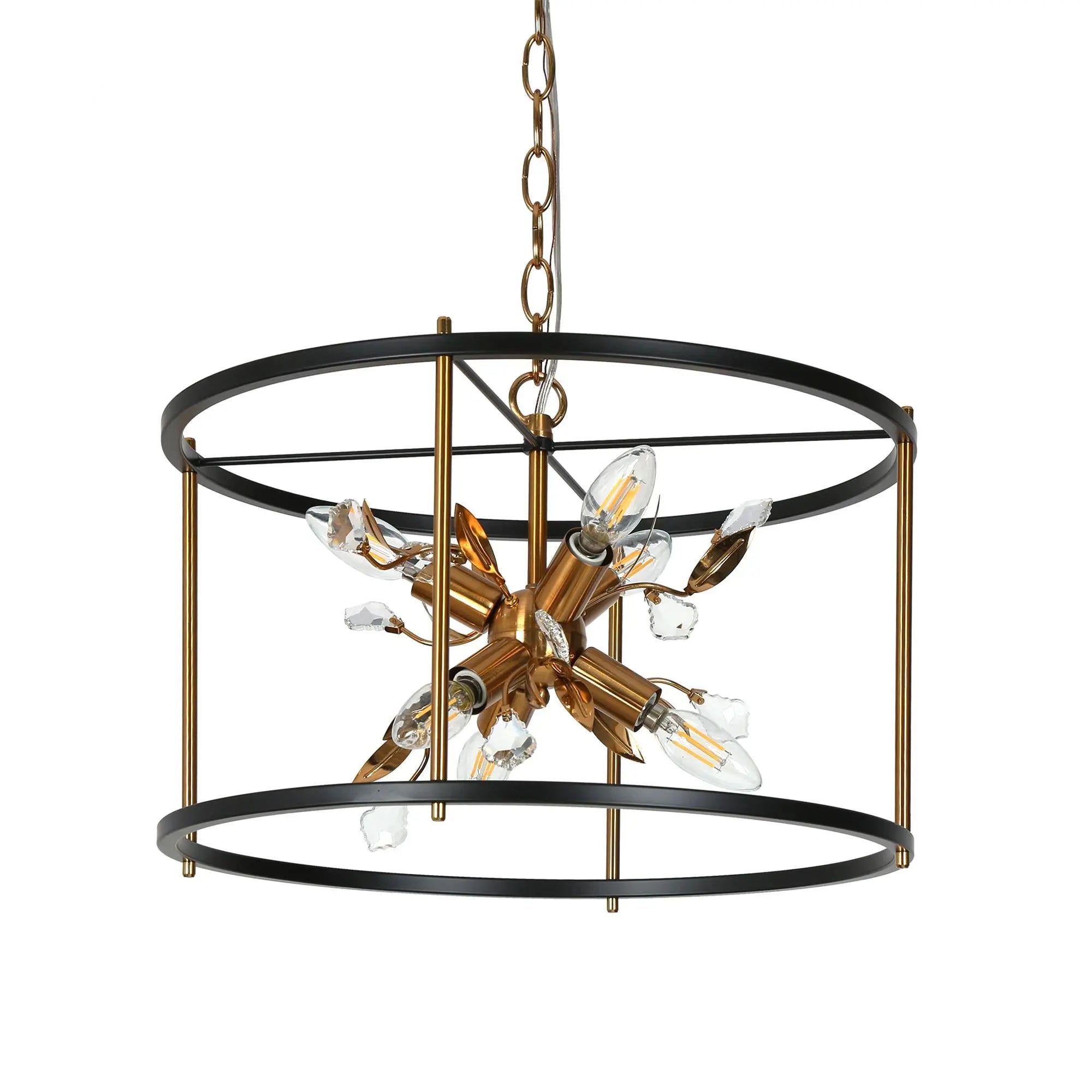 Basia 6-Light Medium Black and Gold Crystal Modern Drum Pendant Light Fixtures