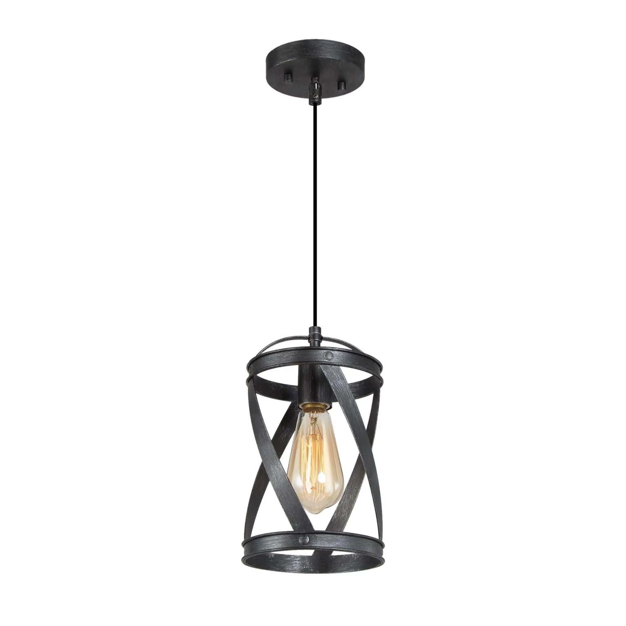 Cinnabari 1-Light 6" Black Industrial Cylinder Pendant Light Fixtures