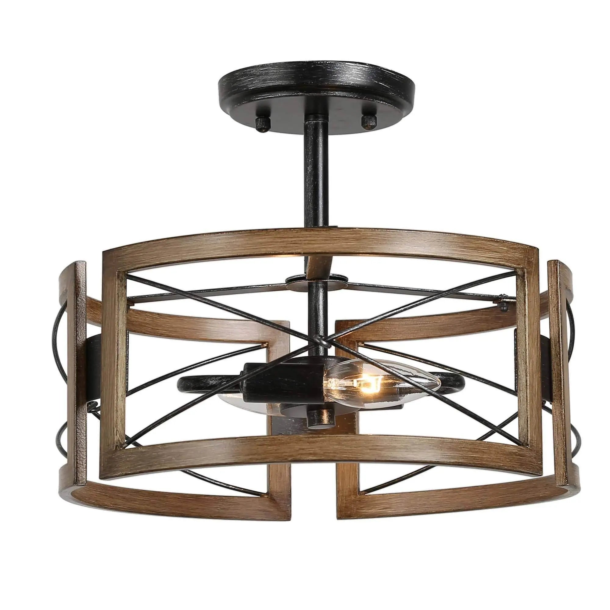 Muffsangh 2-Light Small Wood Semi-Flush-Mount Light