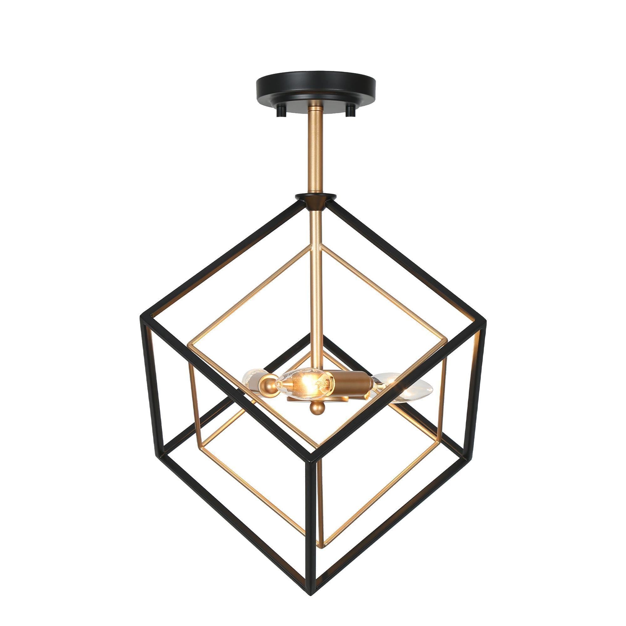 Curoenon 3-Light Small Black Semi-Flush-Mount Light