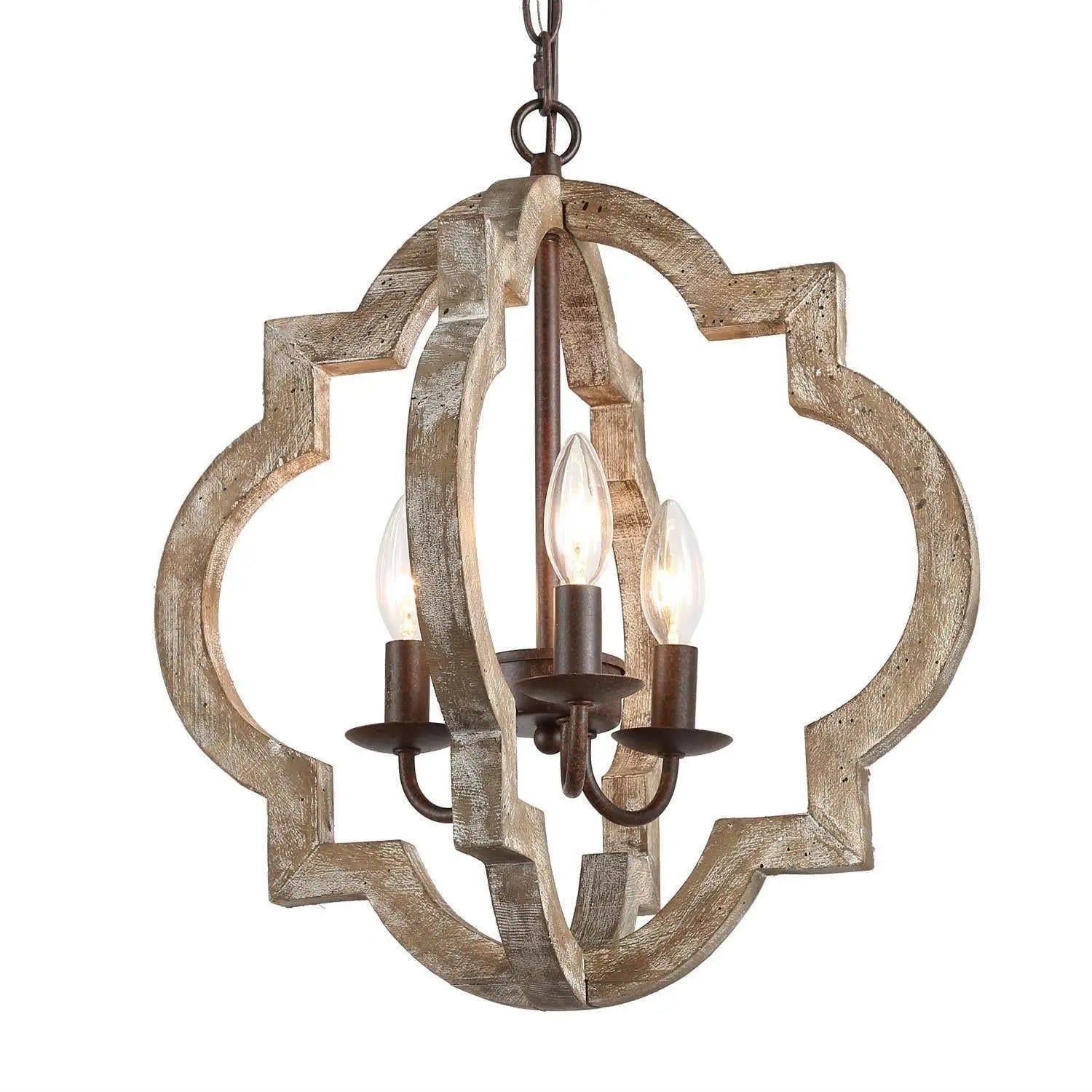 Adrammelech 3-Light 16" Wood Farmhouse Quatrefoil Pendant Light Fixtures