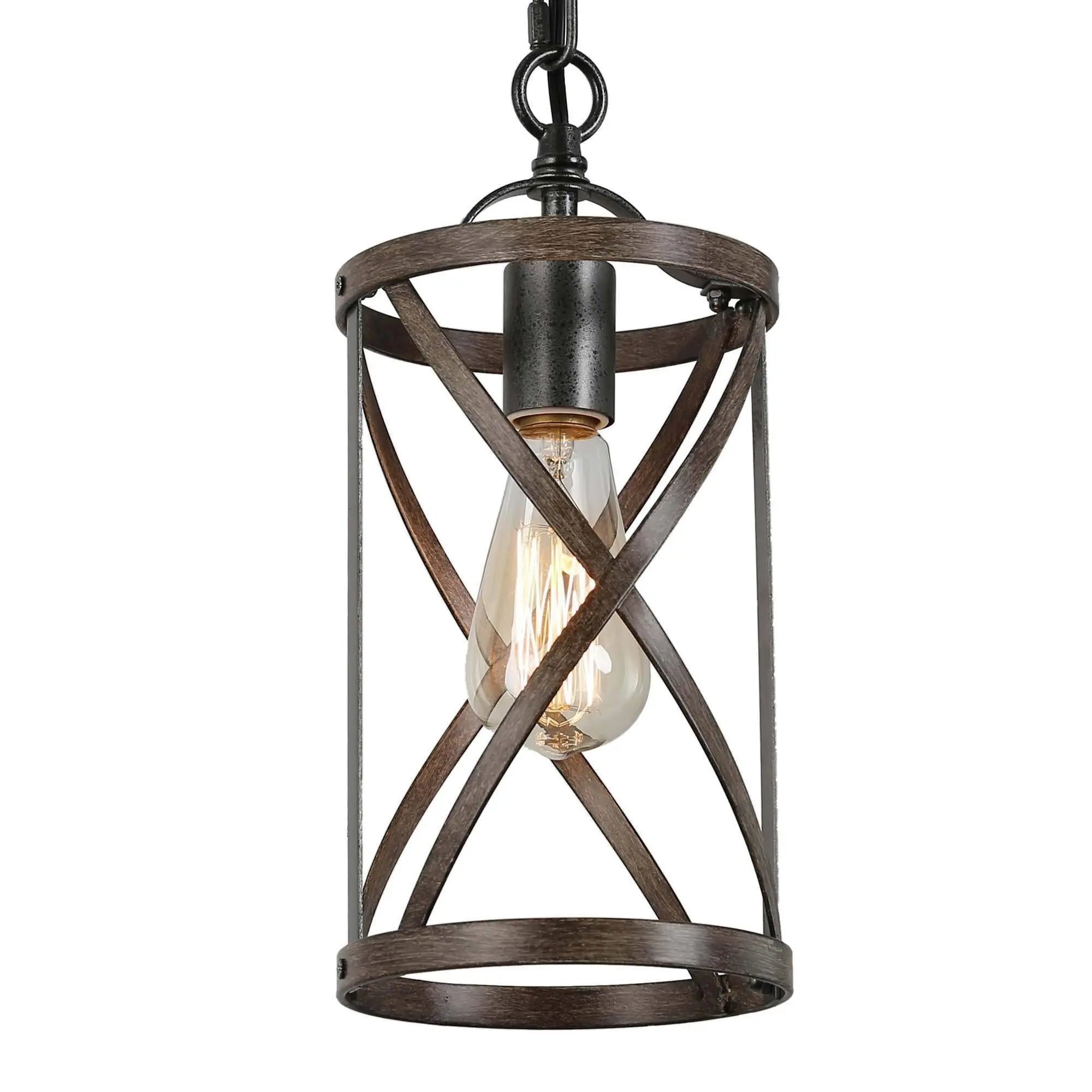 Houmi 1-Light Mini Wood Farmhouse Pendant Light Fixtures