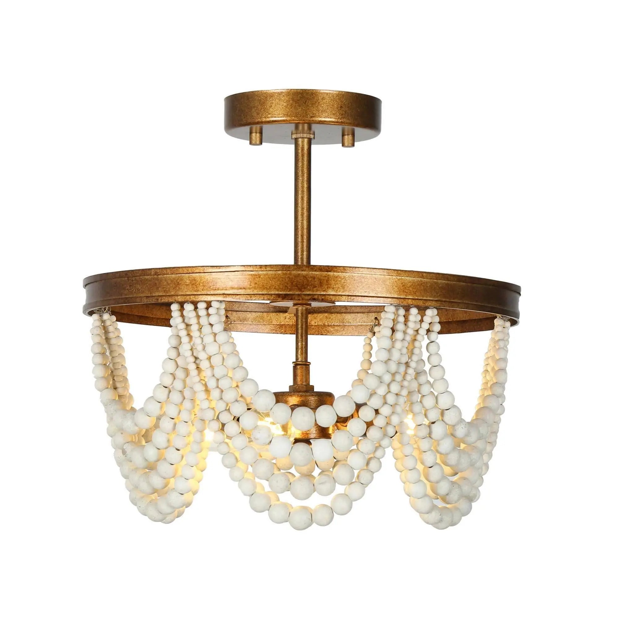 Amaranth 3-Light Small Gold Semi-Flush-Mount Light