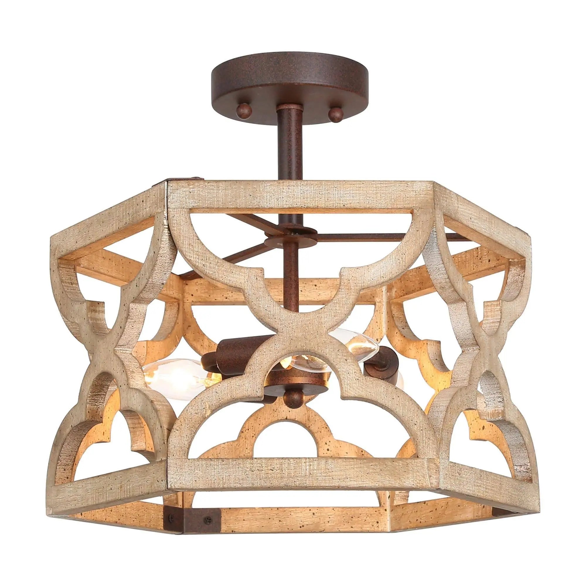 Hippometiph 3-Light Small Wood Semi-Flush-Mount Light