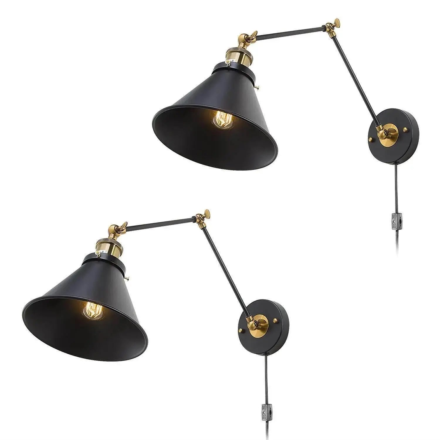 Wollemia 1-Light Black and Gold Swing Arm Wall Sconces Set of 2