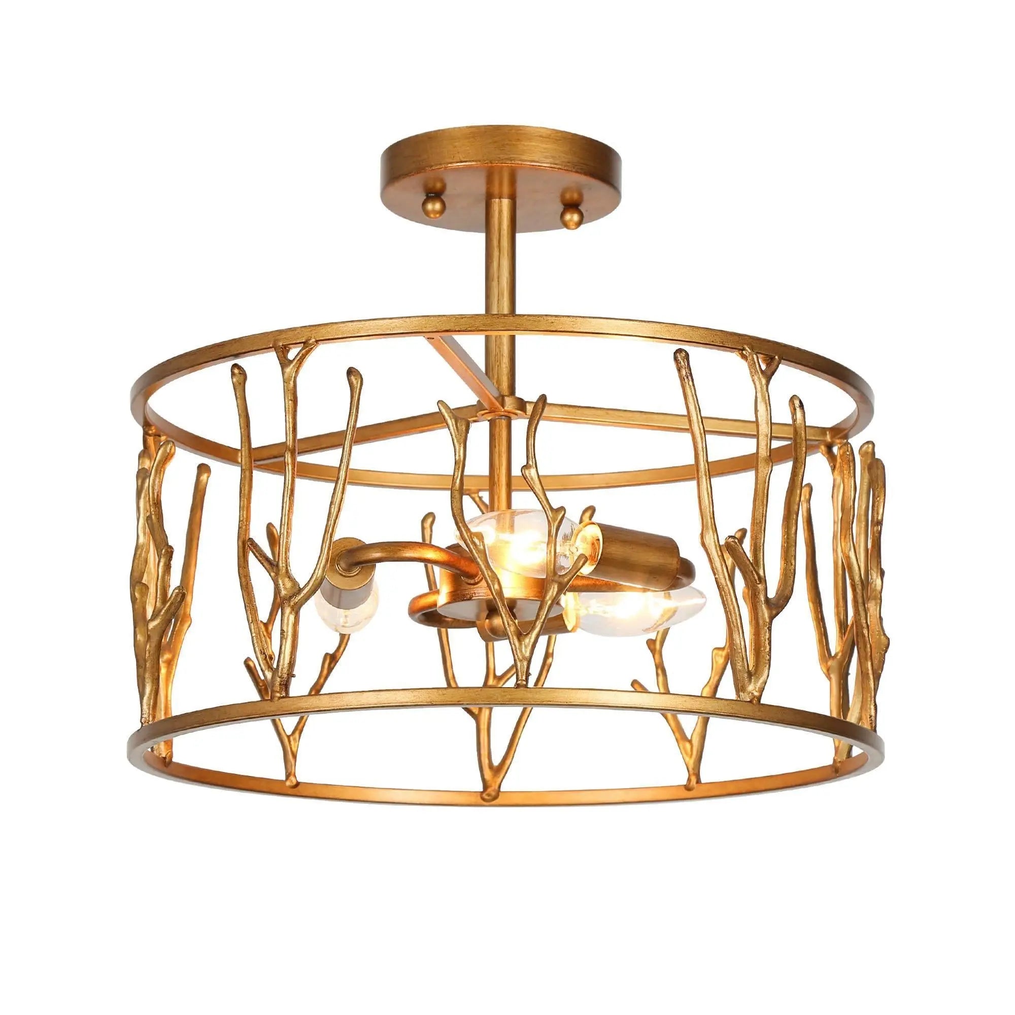 Honjozoing 3-Light Small Gold Semi-Flush-Mount Light