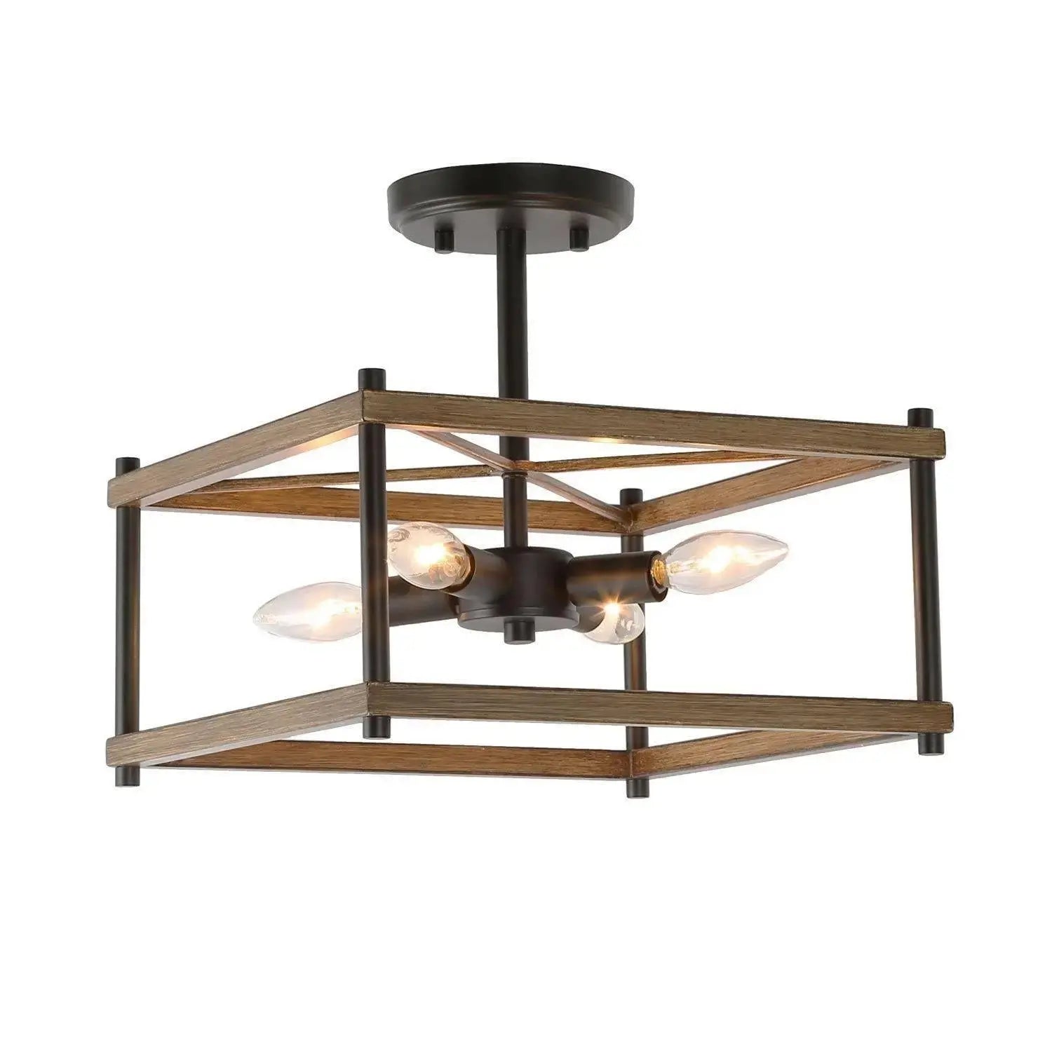 Omayanizeny 4-Light Mini Wood Semi-Flush-Mount Light