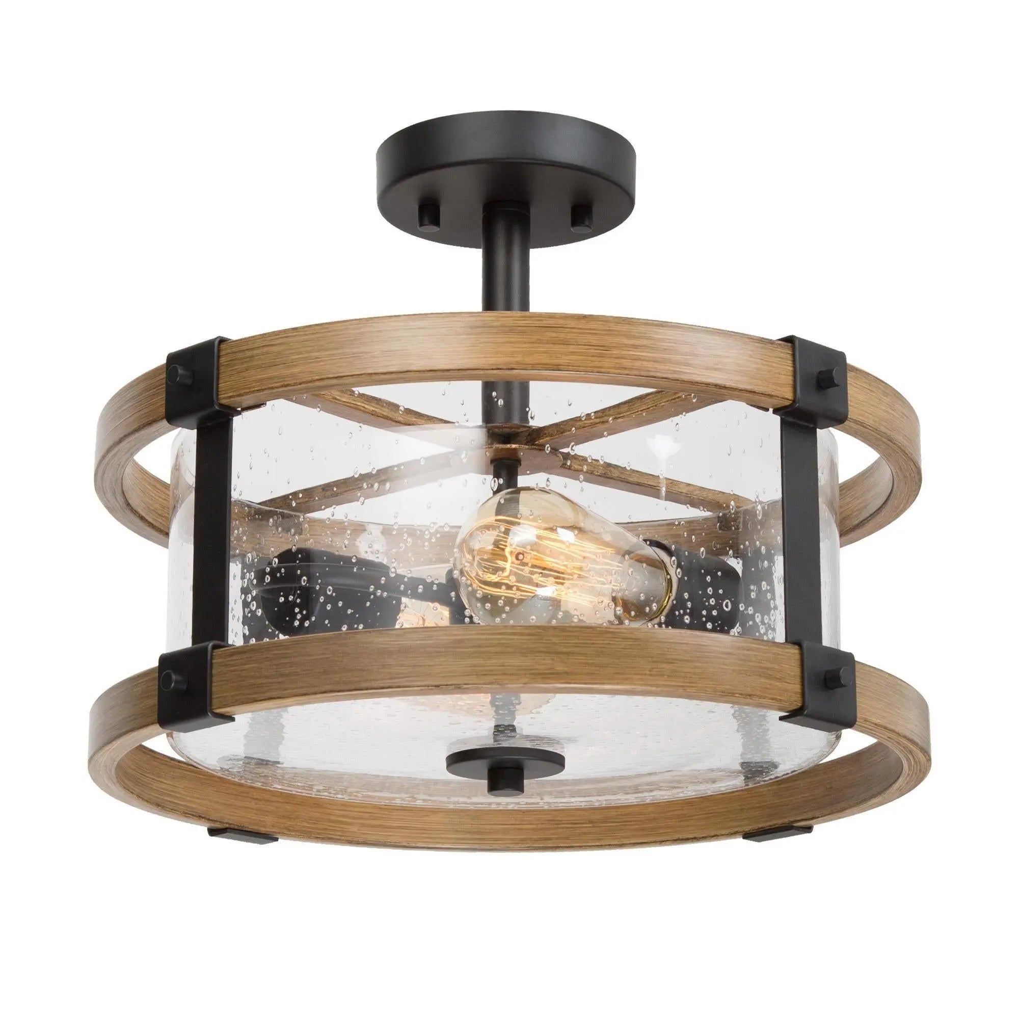 Garlic 2-Light Small Wood Semi-Flush-Mount Light