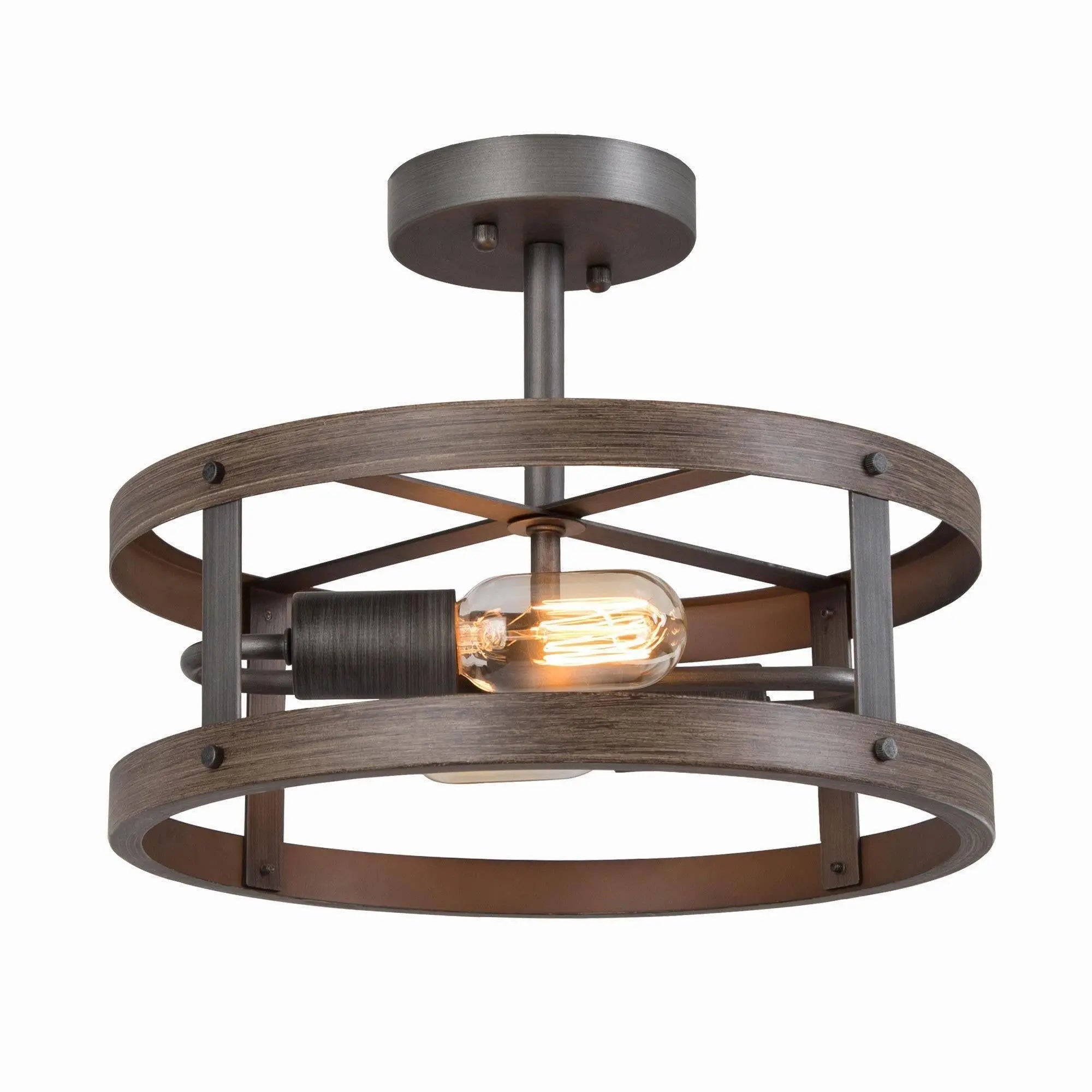 Flipped 2-Light Small Wood Semi-Flush-Mount Light