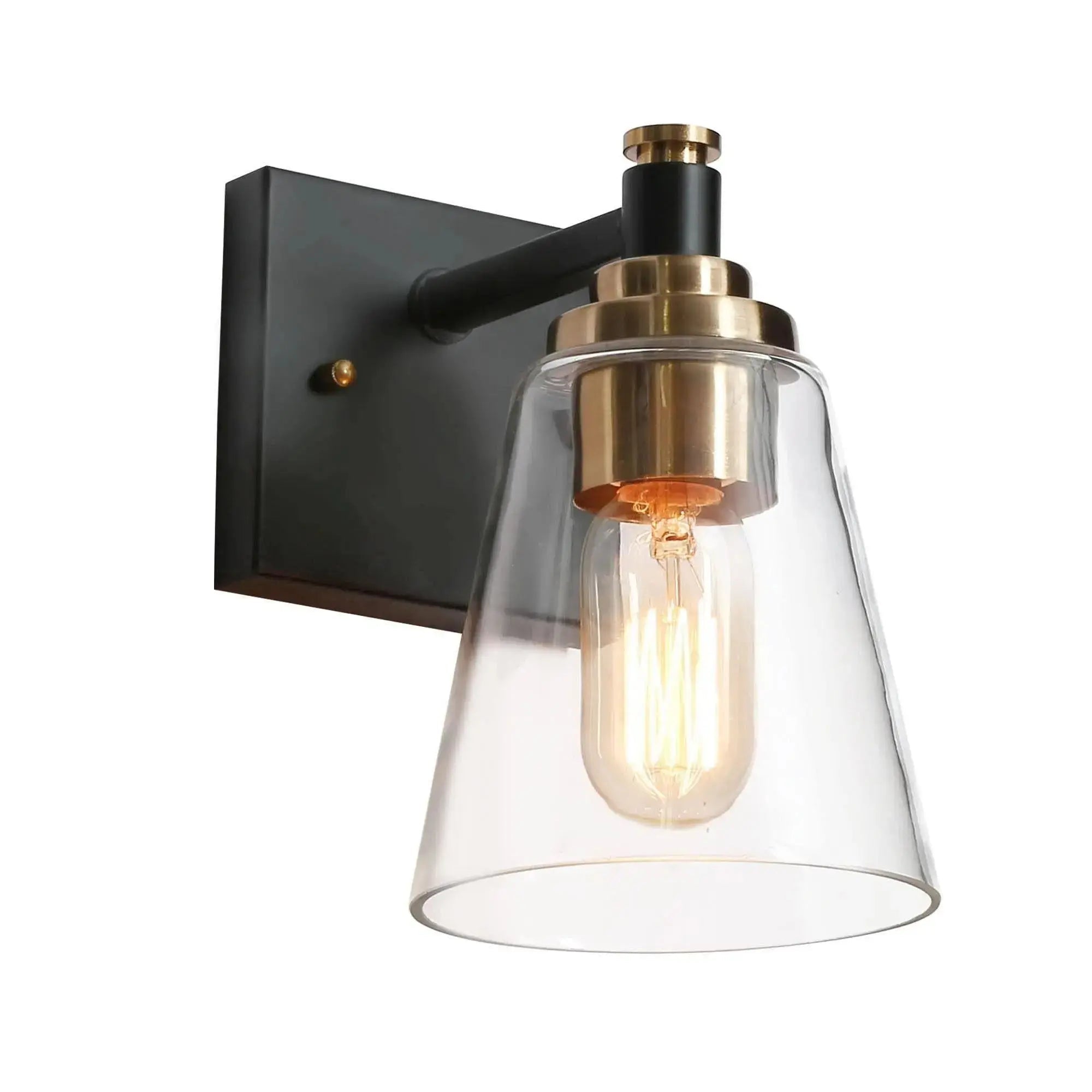 Vatinalinlwe 1-Light Black & Gold Clear-Glass Cone Wall Sconces
