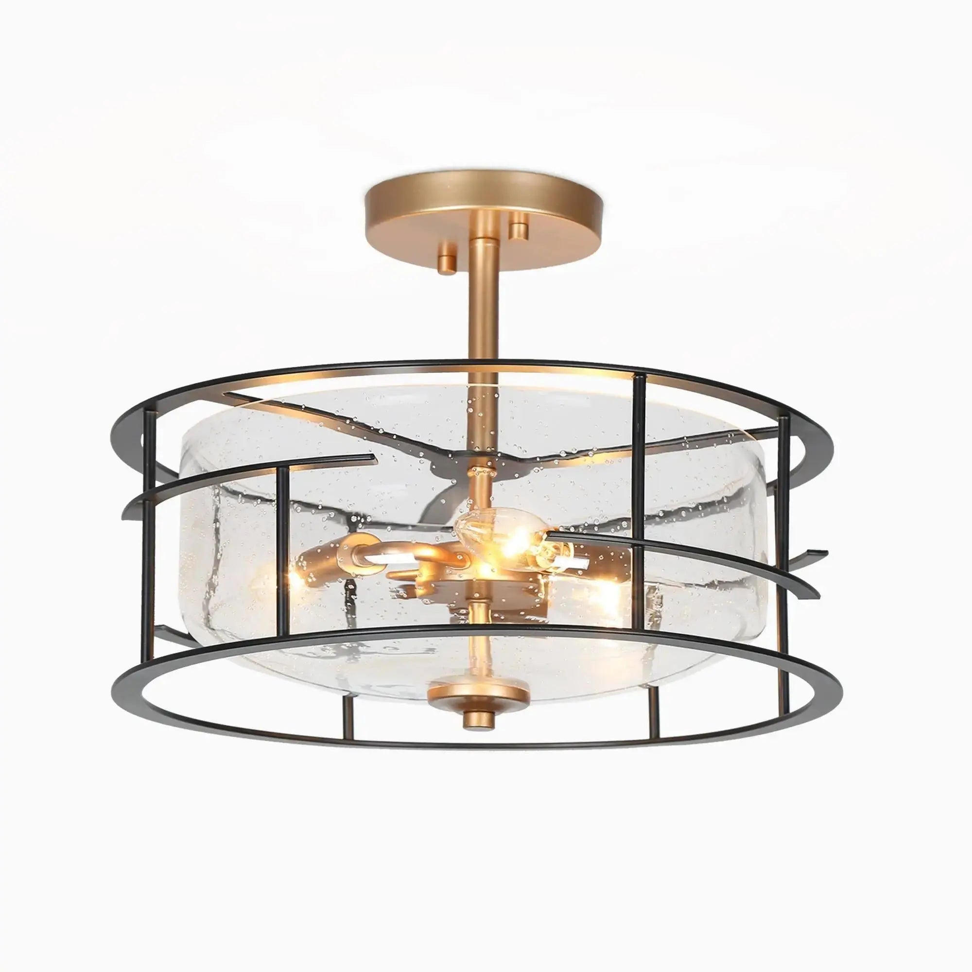 Winged 3-Light Small Black Semi-Flush-Mount Light